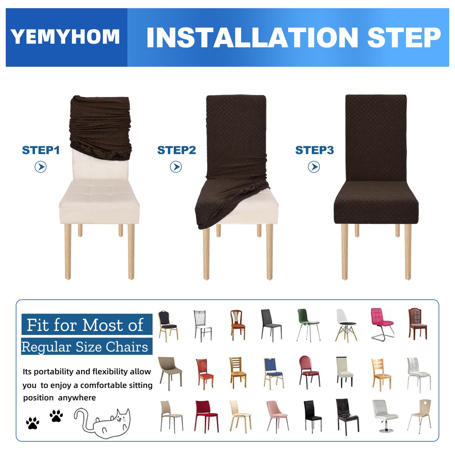 YEMYHOM 2 Pack Checkered Dining Chair Slipcovers - Stretch Parsons Chair Covers for Kitchen, Restaurant, Party - Dark Coffee Furniture Protector for Home & Commercial Use