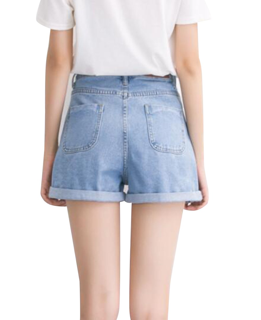 Trendy XU Women's High Waist Denim Shorts - Distressed Washed Cuffed Jean Shorts for Summer | Casual Outfit, Beach Vacation & Street Style Fashion
