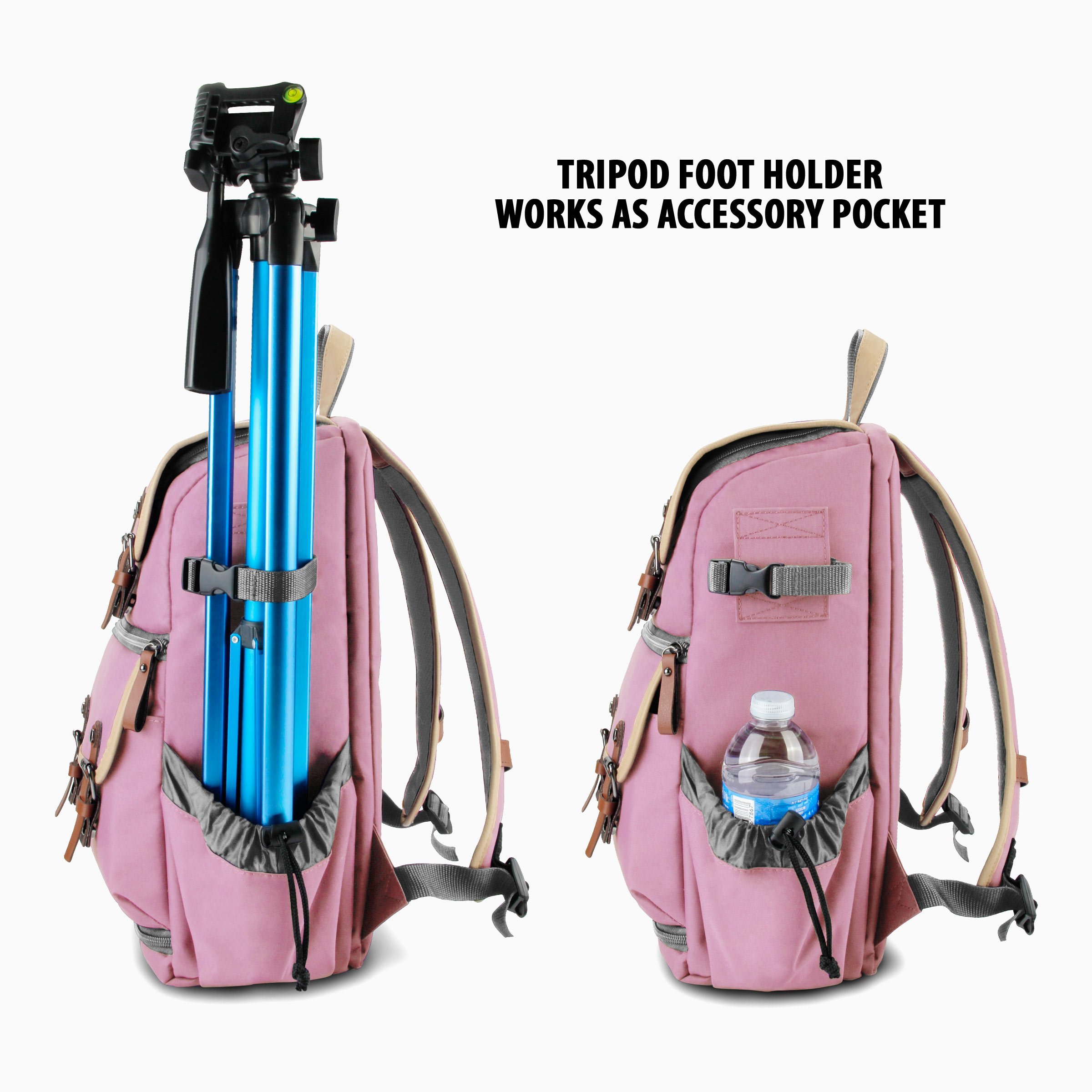 Professional DSLR/SLR/Mirrorless Camera Backpack with Tablet Compartment, Tripod Holder & Waterproof Rain Cover - Pink Mid-Size for Travel, Hiking & Outdoor Photography