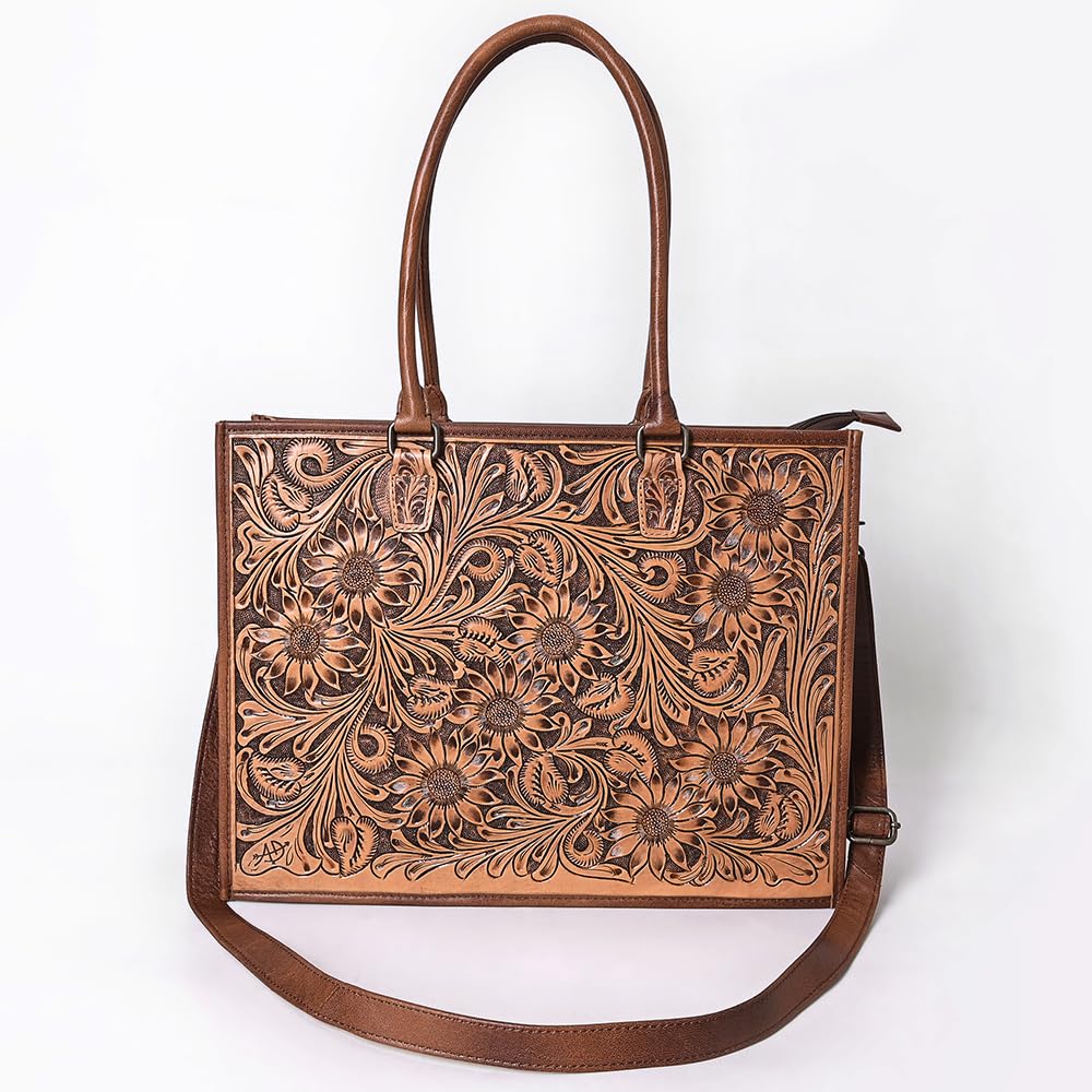 Authentic Hand-Tooled Leather Western Tote Bag for Women - American Darling Genuine Leather Purse | Stylish Cowgirl Handbag for Travel, College & Everyday Use | Durable Casual Tote with Western Design
