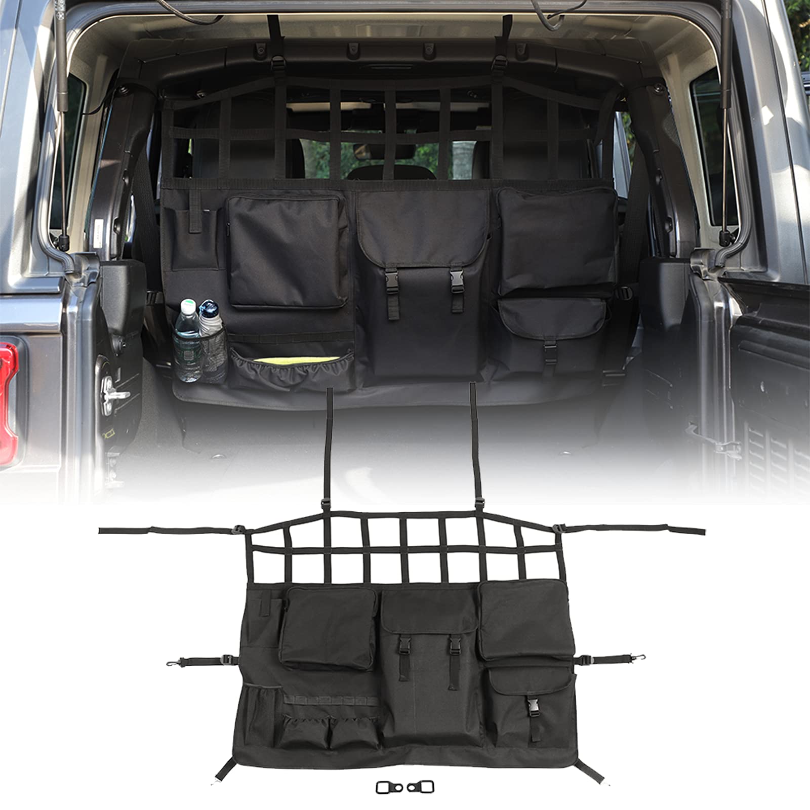 JeCar Rear Seat Divider Pet Net Dog Barrier & Trunk Cargo Organizer for 2007-2024 Jeep Wrangler JK JL (4-Door) - Perfect for Road Trips, Pet Safety & Car Storage Accessories