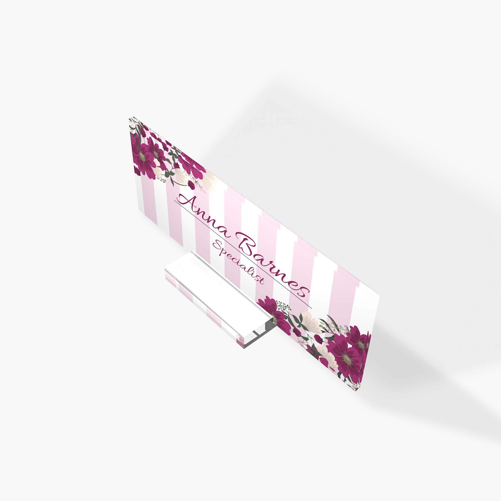 Personalized Desk Name Plate - Modern Office Sign for Women, Home & Office Decor - Custom Name Holder with Magenta Flower Design (8