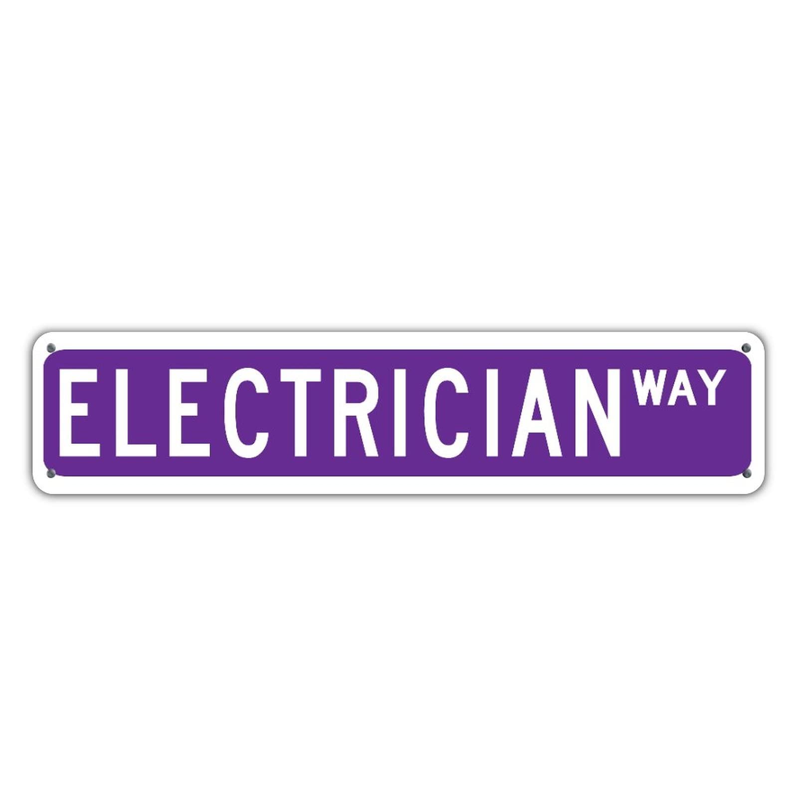 Custom Retro Solid Purple Electrician Way Sign - Water-Resistant Aluminum Garage & Office Decor for Indoor/Outdoor Use - Heavy Duty 4x18 Rectangle Sign for Garage, Office, Restaurants & Street Road Decor