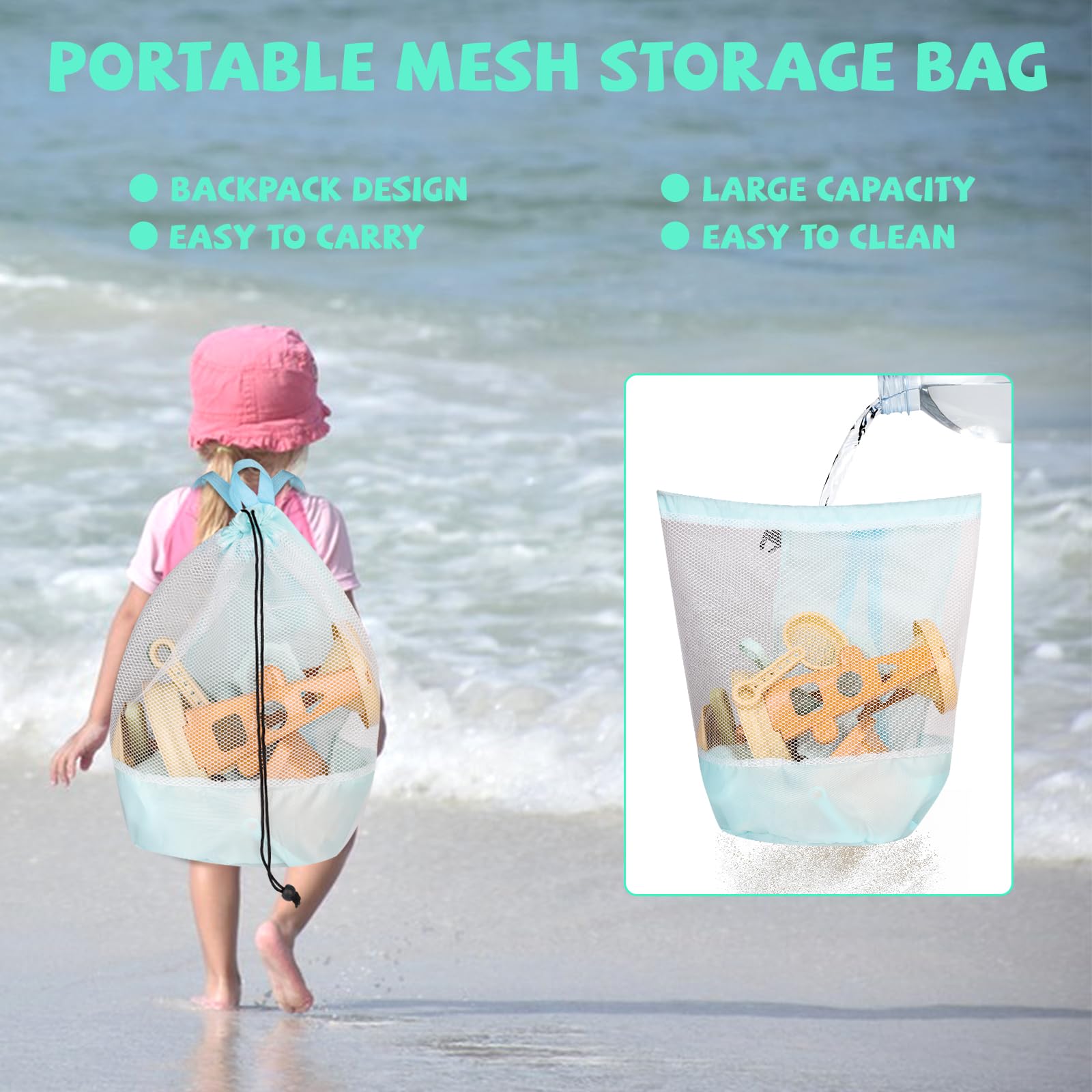 **LBAIBB Kids Beach Sand Toys Set - Sand & Water Wheel, Bucket, Shovel, Rake, Water Guns & Mesh Bag - Outdoor Sandbox & Beach Play for Ages 3-13 - Perfect for Beach Trips, Backyard Fun & Summer Water Play**