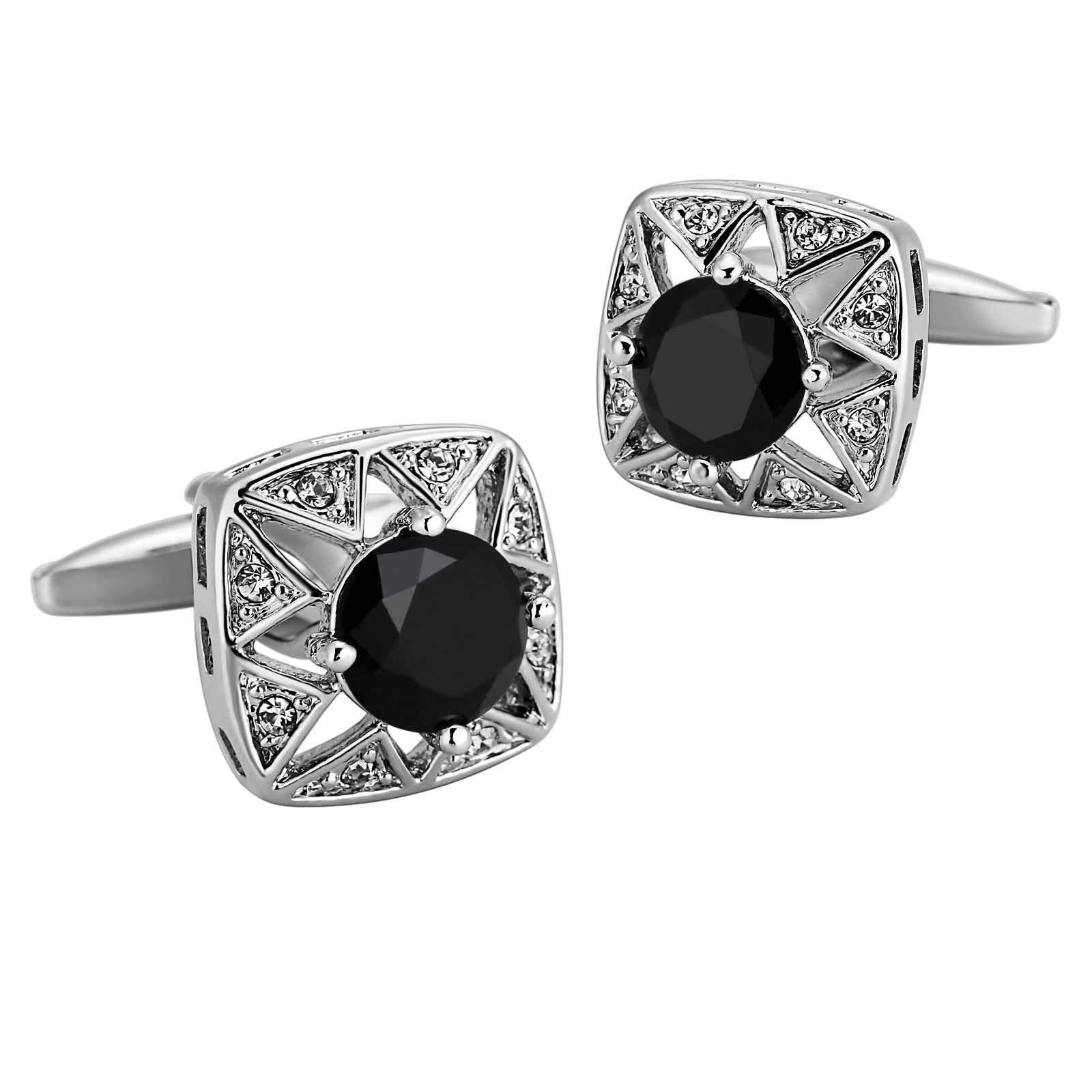 Elegant Men's Wedding Cufflinks - Square Cubic Zirconia Stainless Steel Cuff Links in Black, White & Purple | Perfect for Formal Events, Business Meetings & Special Occasions