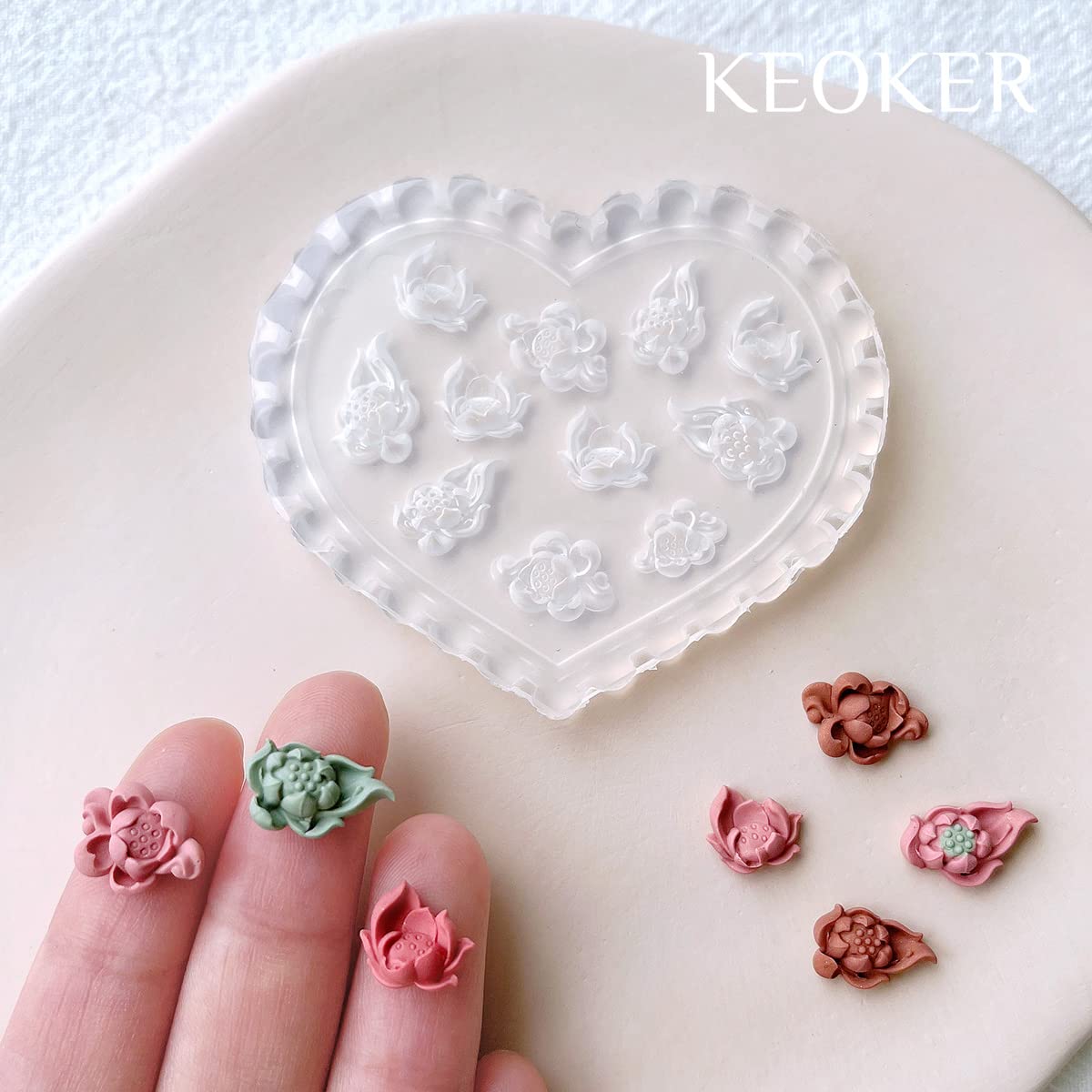 KEOKER 4PCS Floral Polymer Clay Molds for Jewelry Making - DIY Miniature Clay Cutters for Earrings, Pendants & Crafts | Perfect for Polymer Clay Art, Resin Jewelry & Home Decor Projects