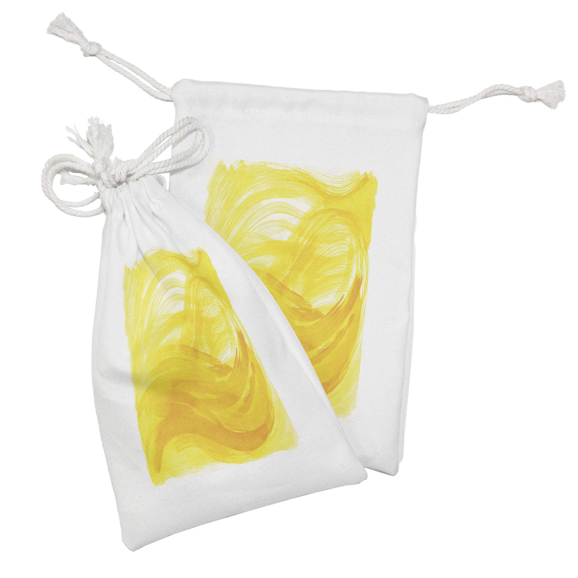 Ambesonne 2-Pack Yellow and White Fabric Pouches, Abstract Brushstroke Wave Design - Small Drawstring Bags for Toiletries, Makeup, Jewelry & Travel Accessories (9