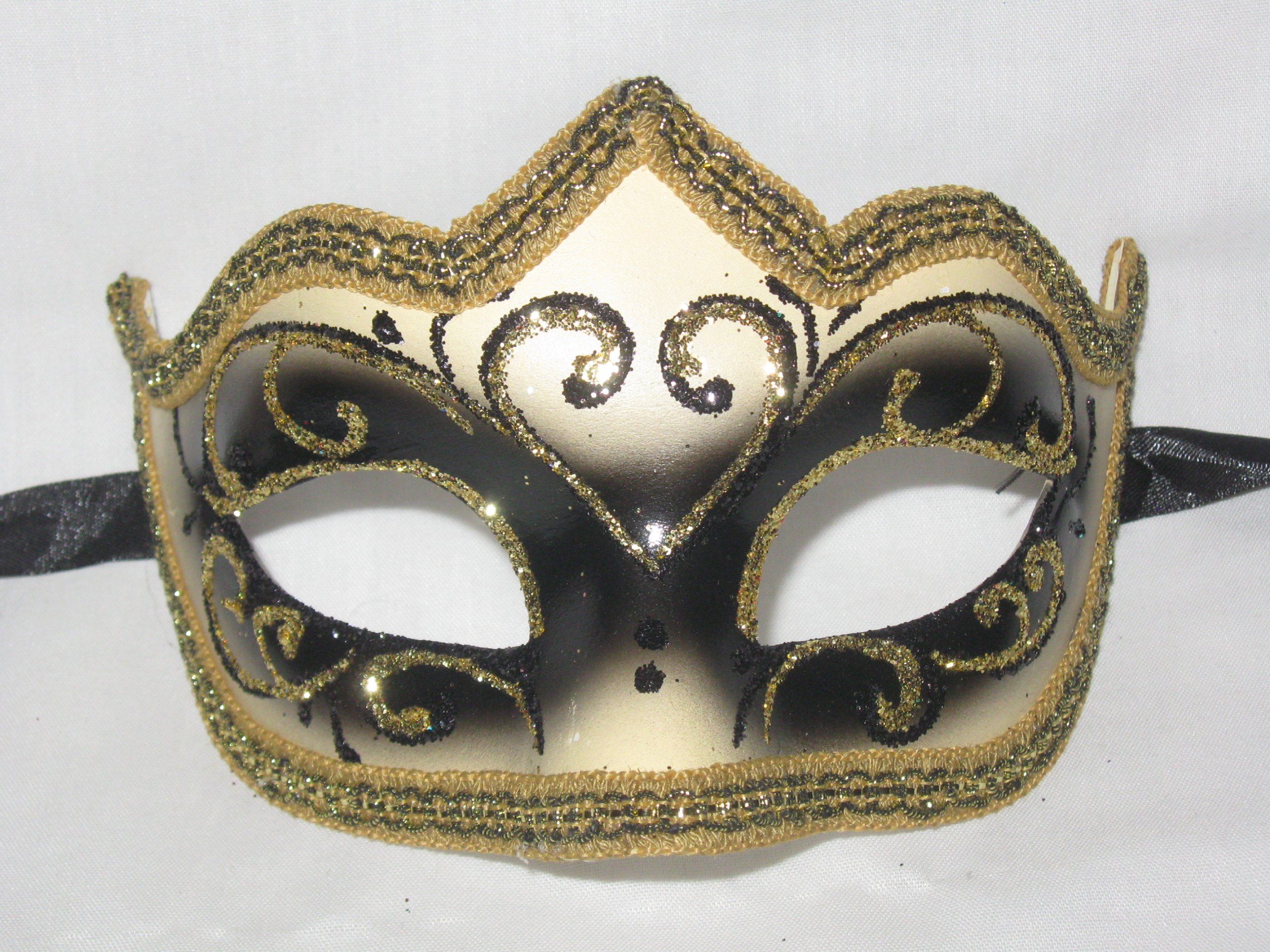 Black Gold Colombina Punta Riga Venetian Masquerade Mask - Elegant Venetian Carnival Mask for Costume Parties, Halloween, and Masquerade Balls