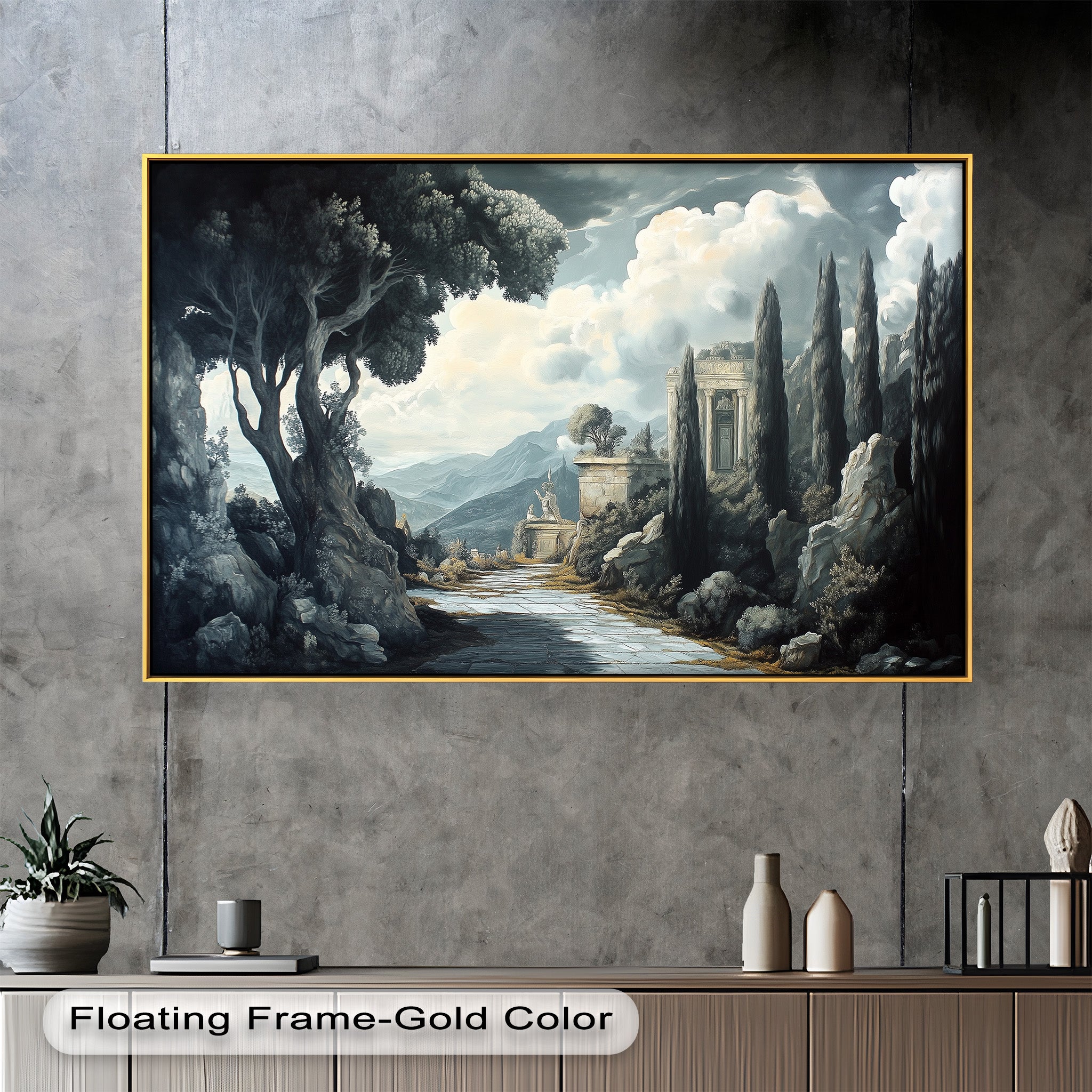Ancient Pathway to the Temple - Hand Painted Classical Landscape Oil Canvas Art for Home Decor, Office & Living Room Wall