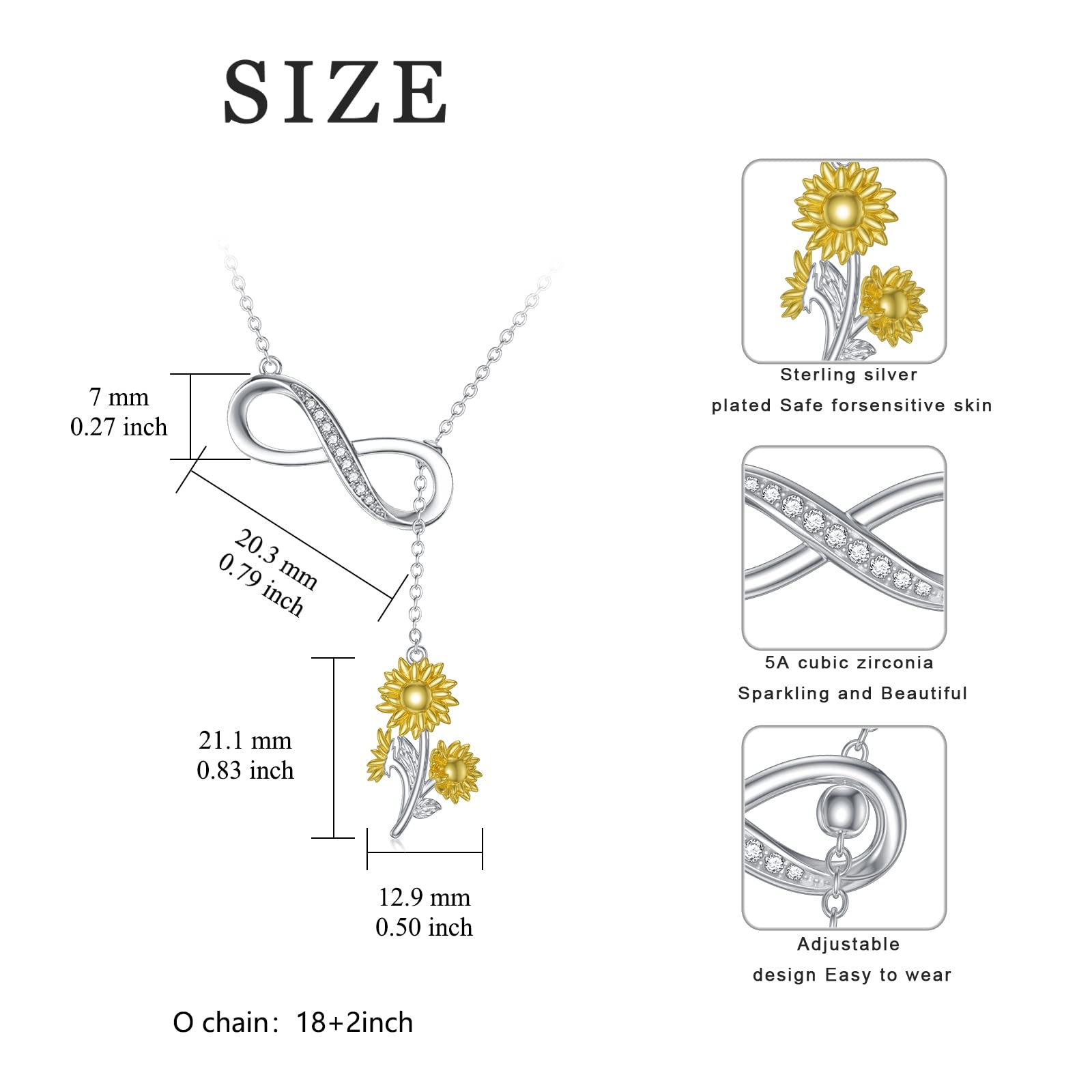 OCJ Birth Flower Necklace - 925 Sterling Silver Infinity Y-Necklace for Women | Personalized Birth Month Jewelry | Perfect Birthday, Graduation & Mother's Day Gift for Mom, Wife, Girlfriend & Best Friend | Elegant Everyday Wear & Special Occasion Jewelry