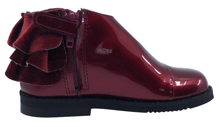 Luccini Girls' Ruffle Back Bootie - Burgundy Patent Leather Shoes for Toddlers & Kids | Perfect for School, Parties & Special Occasions