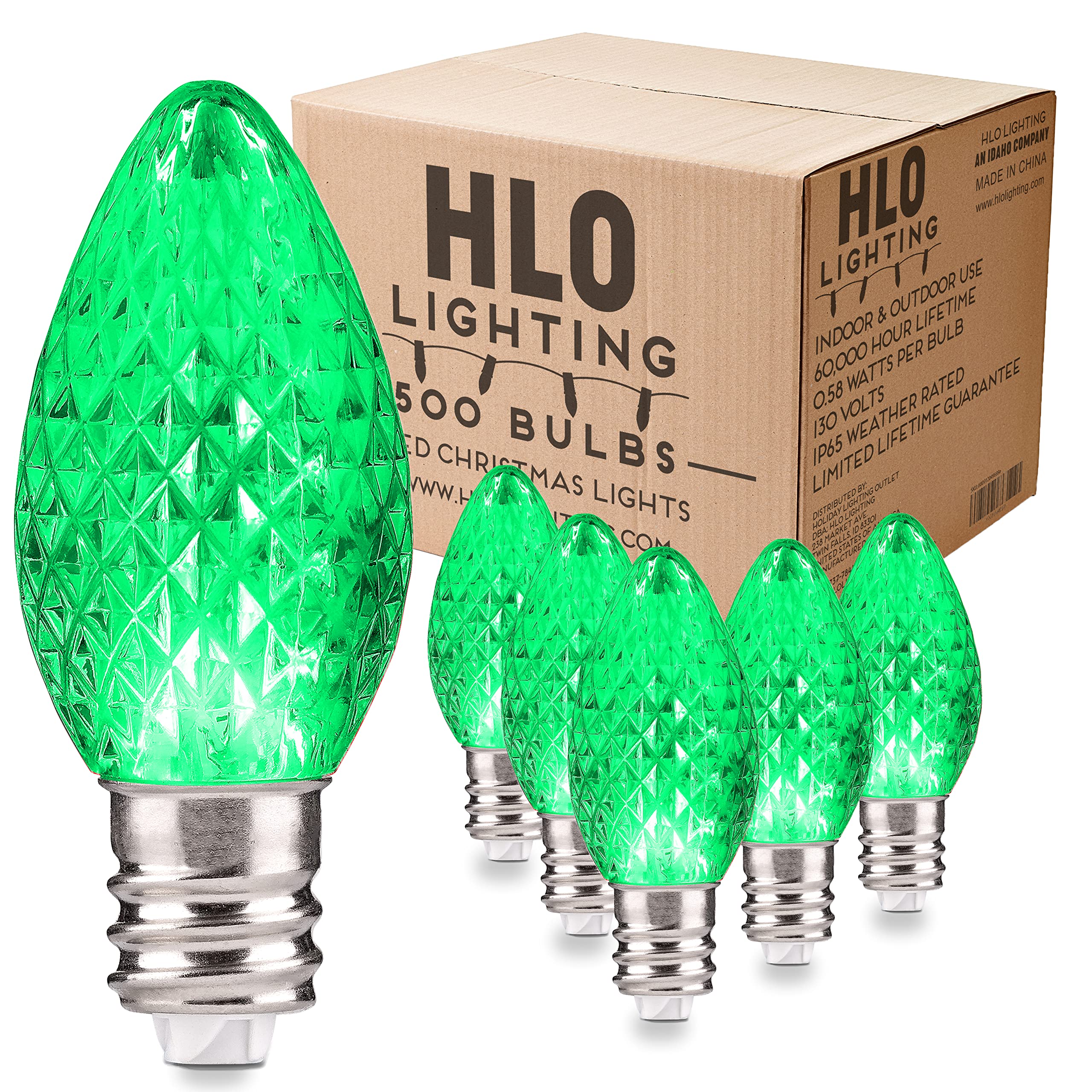 Green LED C7 Christmas Lights - 500 Count Faceted Bulbs with 2 SMD LEDs for Indoor & Outdoor Holiday Decor | Perfect for Tree Trimming, House Lighting, and Festive Yard Displays