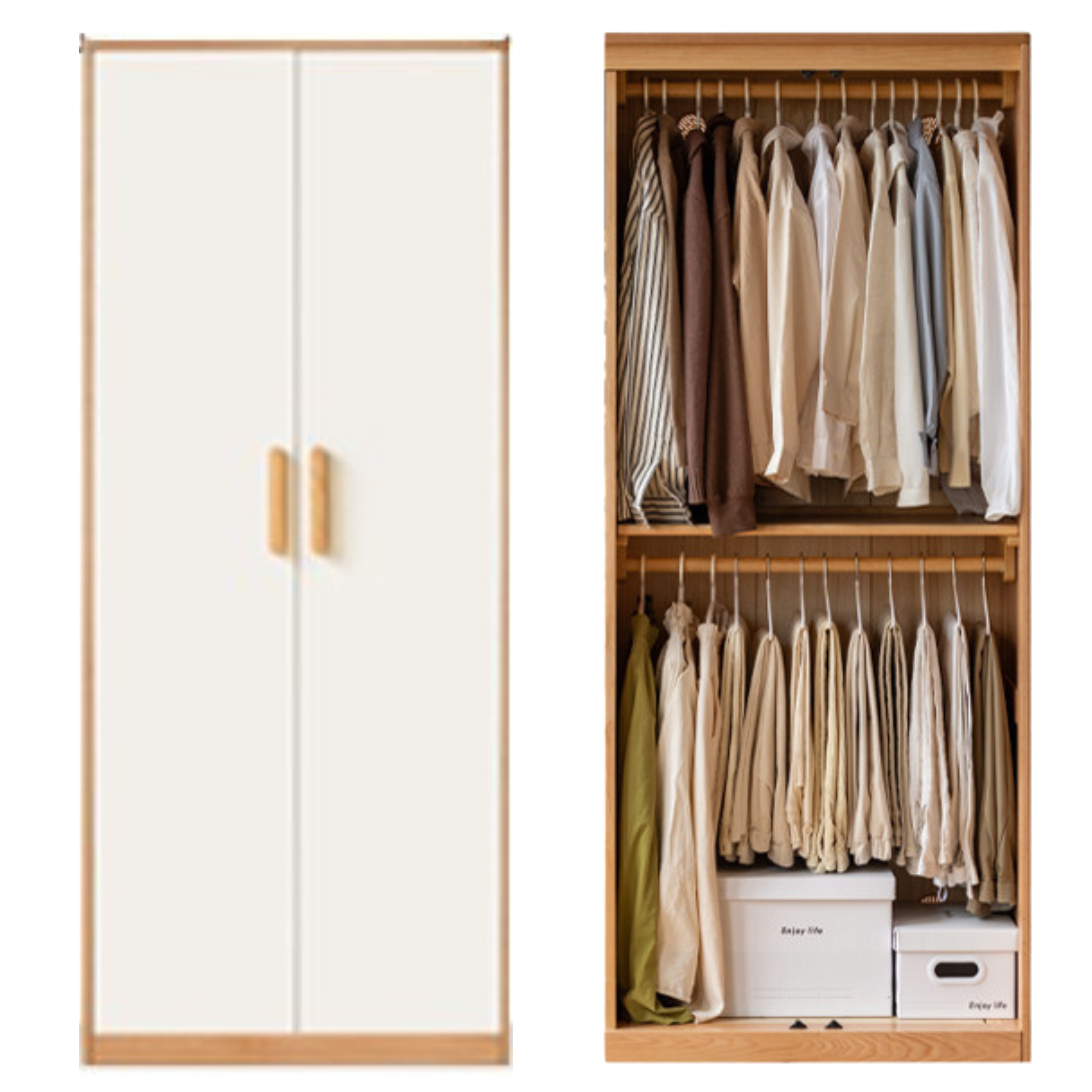 31.5x19.6x75.5 inch / 80x50x192 cm / Natural Wood Color / Wardrobe hanging clothes style