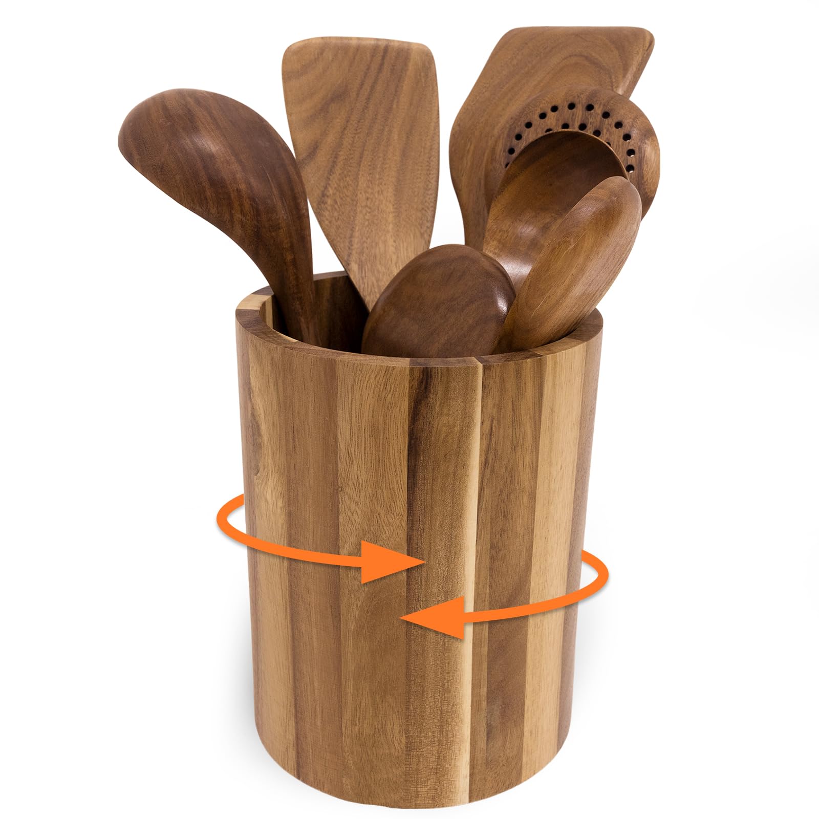 360° Rotating Acacia Wood Utensil Holder - 7.2