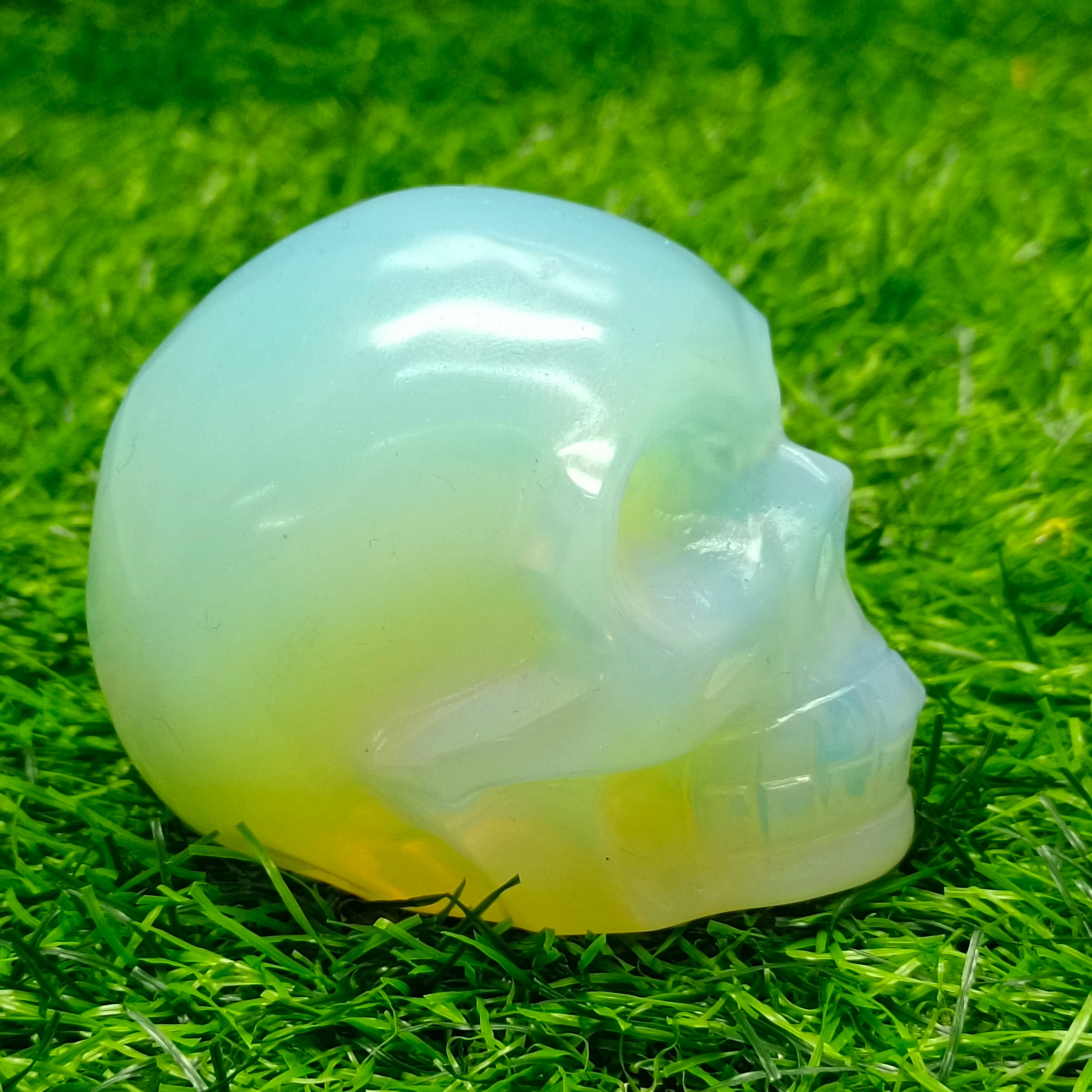 Natural Opal Skull Carving - Healing Quartz Crystal Mineral Stone for Reiki, Meditation & Spiritual Decor - Unique Degaussing Home & Office Decoration Gift