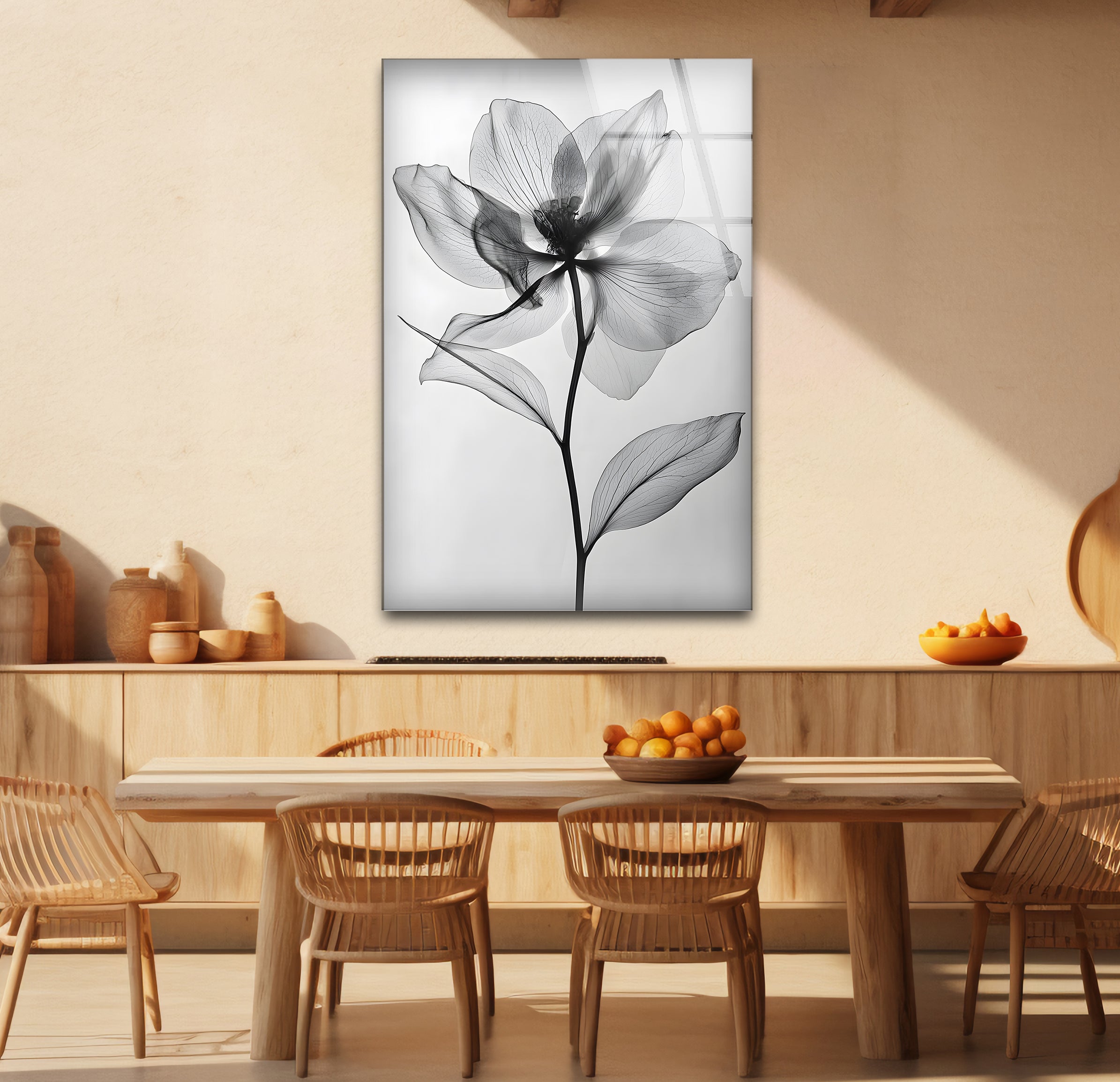 Black and White Flower Glass Wall Art - Elegant Home Decor for Living Room, Bedroom & Office
