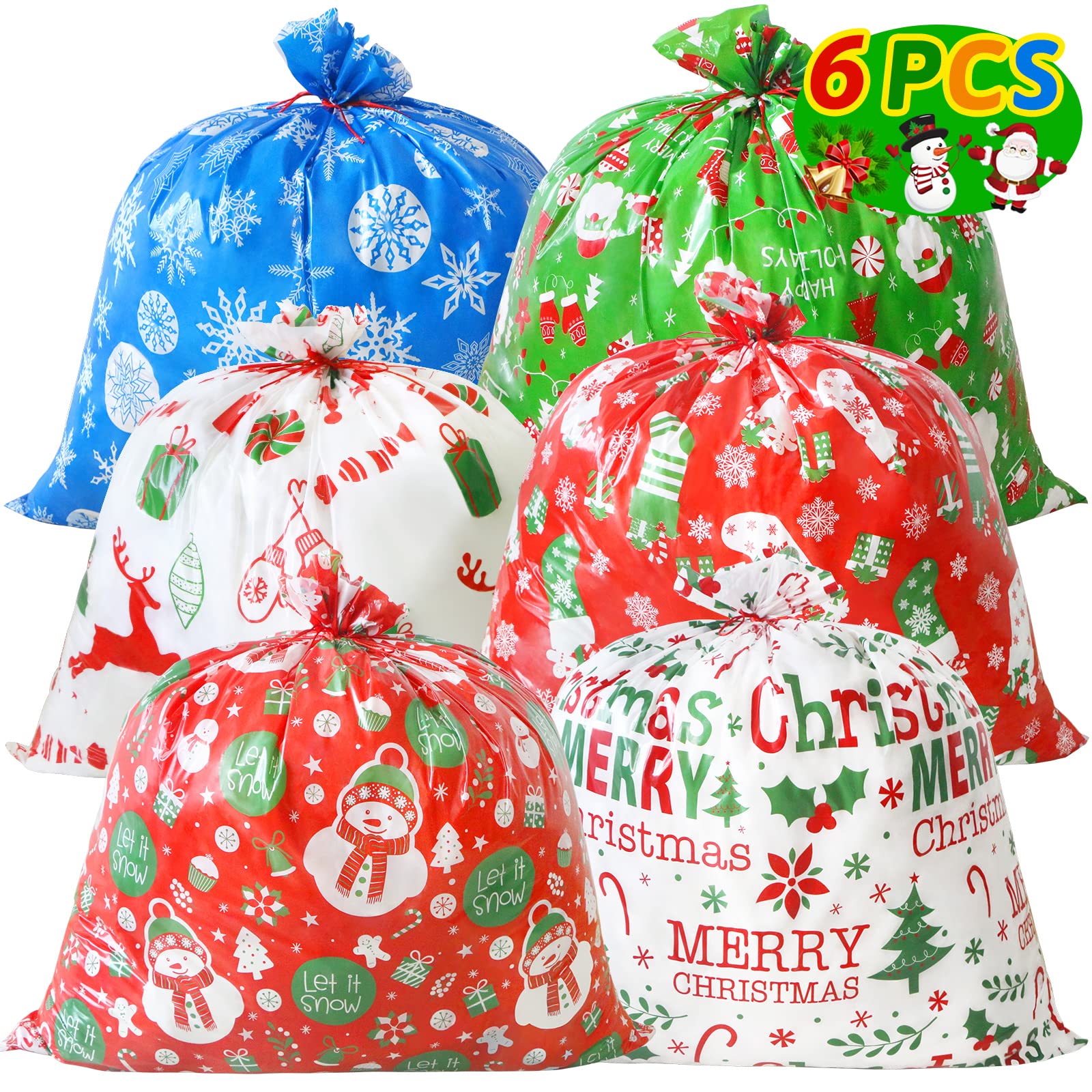 ZMCINER 6-Piece Large Christmas Gift Bags Set - 35.8” X 35.8” Jumbo Holiday Present Wrapping Bags for Xmas Gifts, Stocking Stuffers & Party Favors - Perfect for Christmas Parties, Family Gatherings & Corporate Gift Exchanges