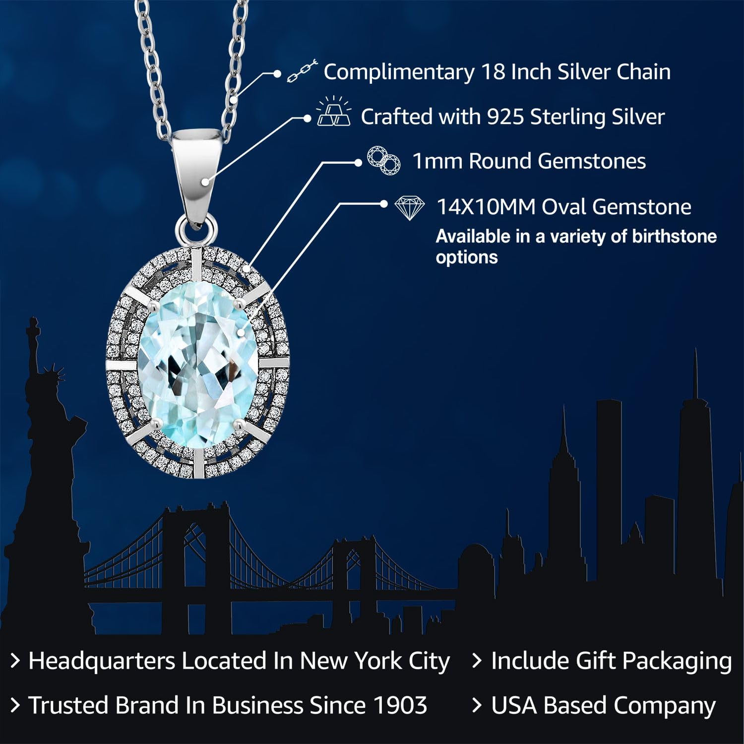 Gem Stone King 5-10 Cttw Two Row Halo Necklace with 14X10MM Oval Gemstone Birthstone in 925 Sterling Silver | Double Row Halo Pendant Necklace for Women | 18 Inch Silver Chain | Perfect Gift for Birthday, Anniversary & Special Occasions