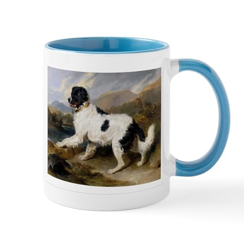 White/Blue Inside - Painting Of Newfoundland Landseer Mug