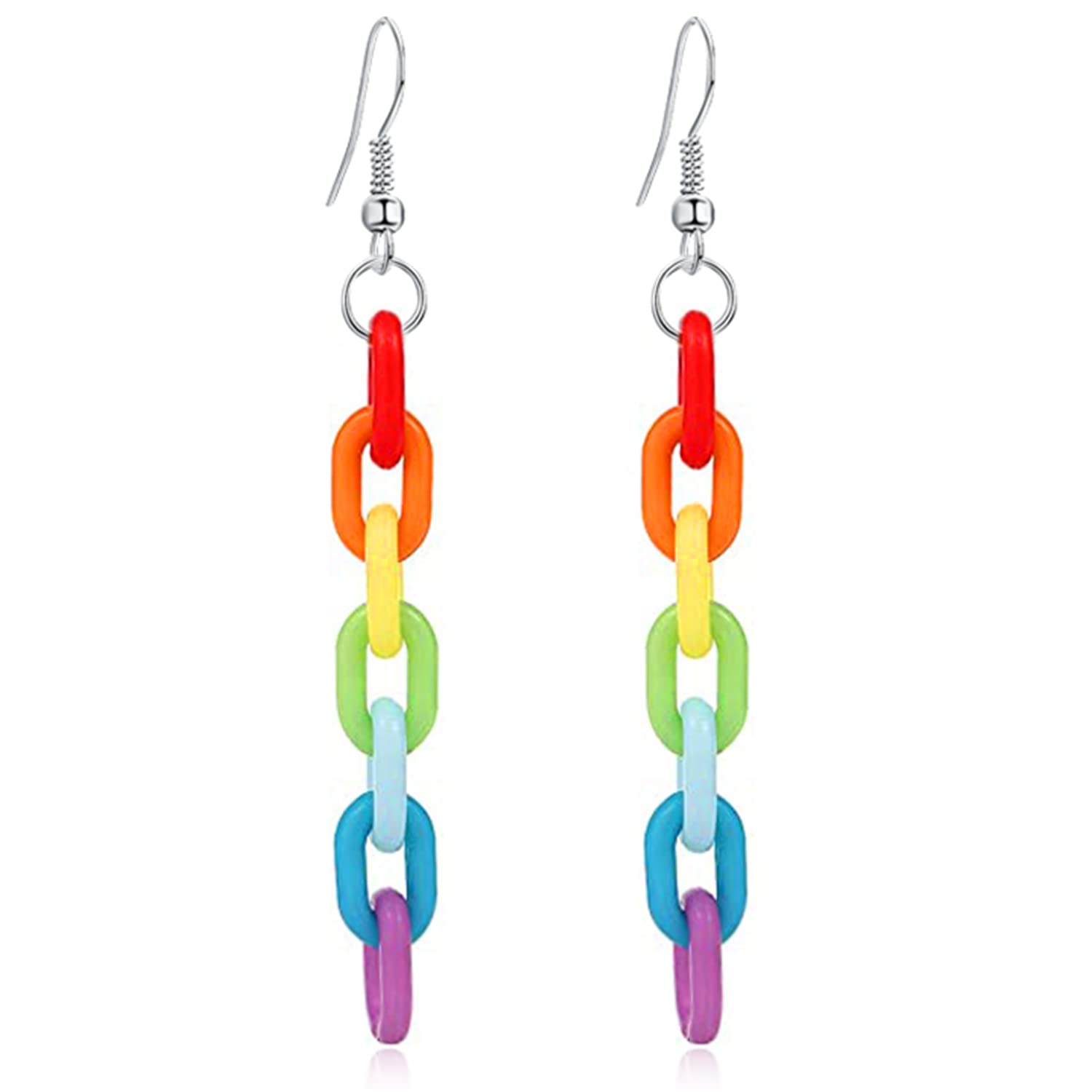 Handmade Lightweight Rainbow Resin Chain Earrings - Colorful Acrylic Dangle Jewelry for Women | Boho Chic, Party & Everyday Wear Accessories
