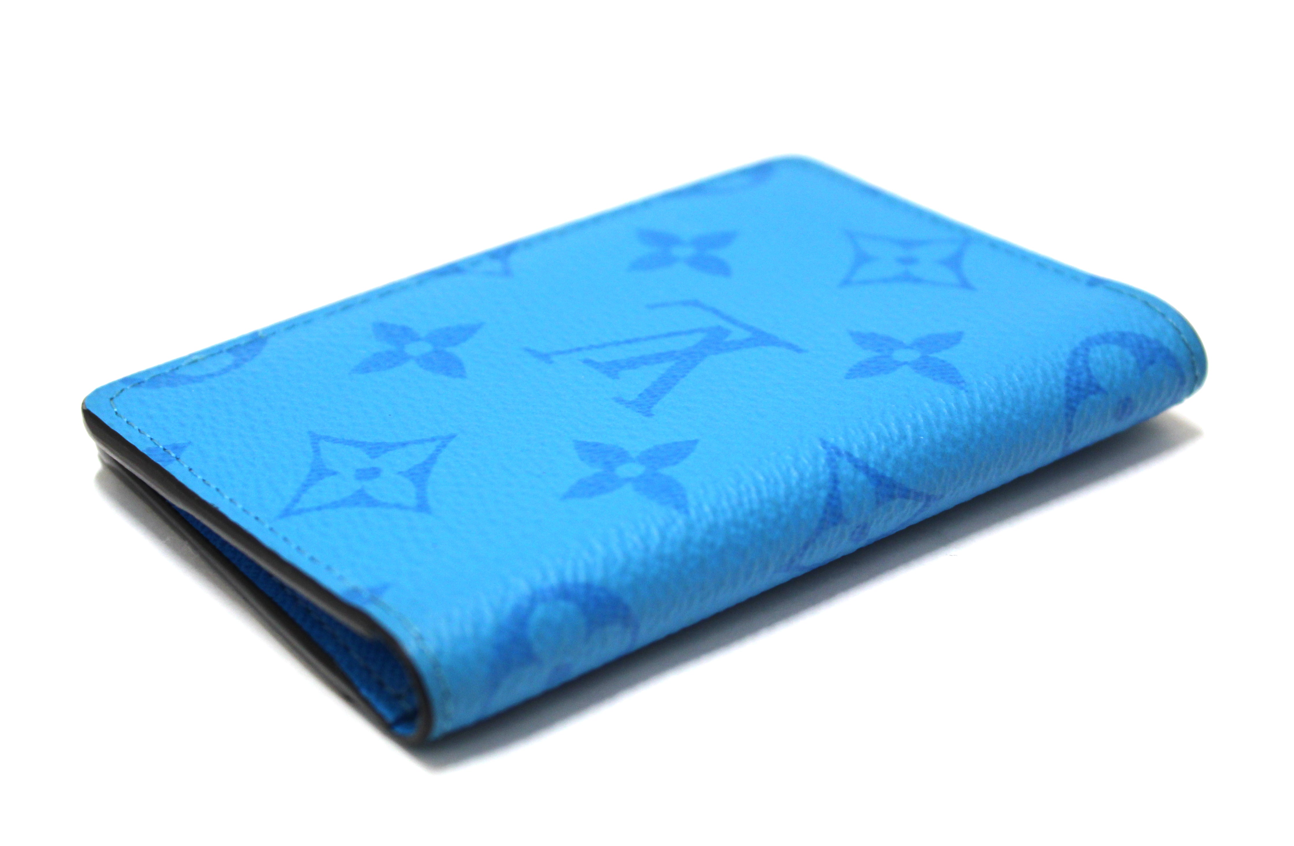 Authentic Louis Vuitton Monogram Aqua Taiga Leather Blue Pocket Organizer Card Holder - Luxury Slim Wallet for Men, Perfect for Business Cards & Credit Cards - Ideal for Office, Travel & Everyday Use