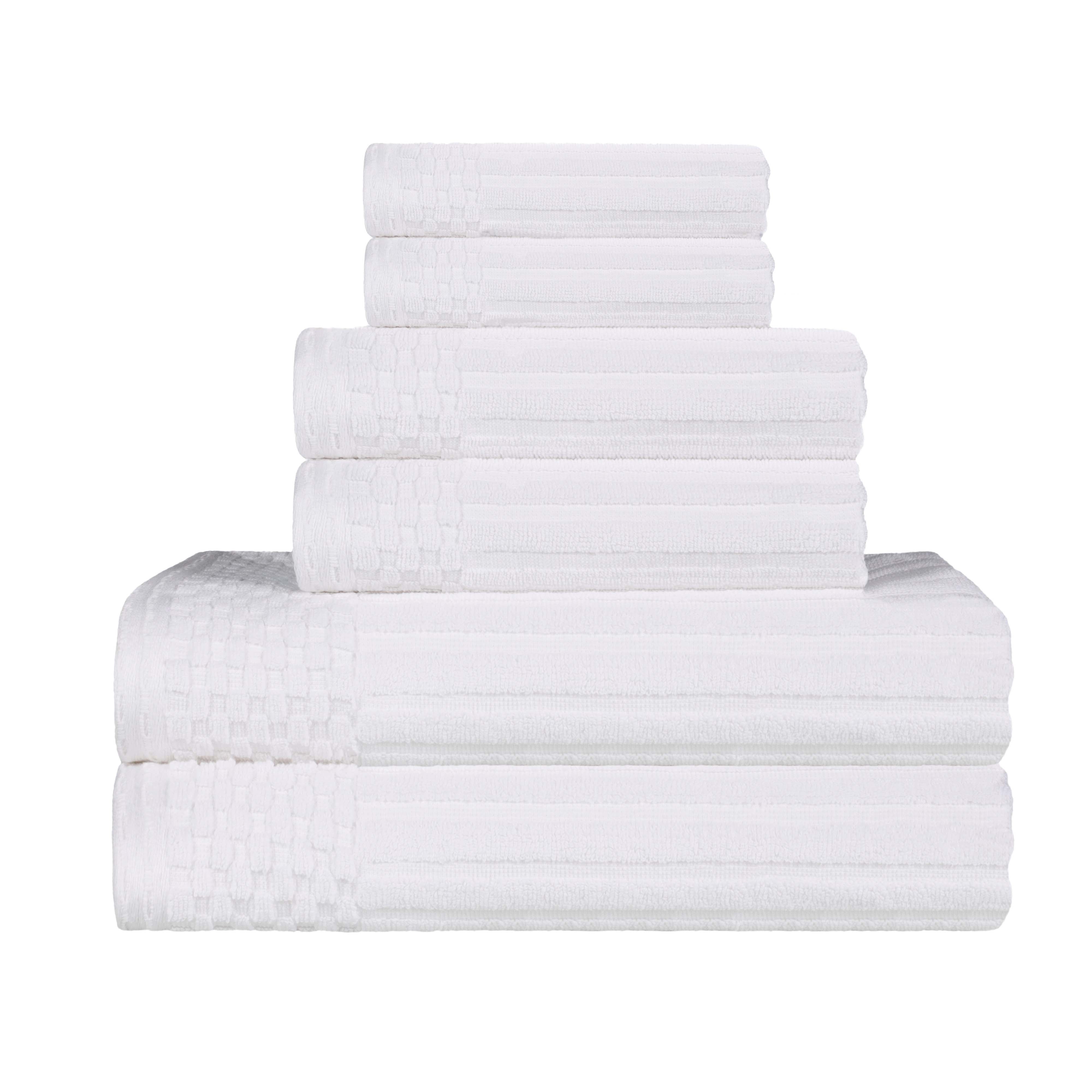 Premium 6-Piece Cotton Ribbed Textured Towel Set - Medium Weight, Soft & Absorbent Bath Towels for Spa, Gym, and Everyday Use
