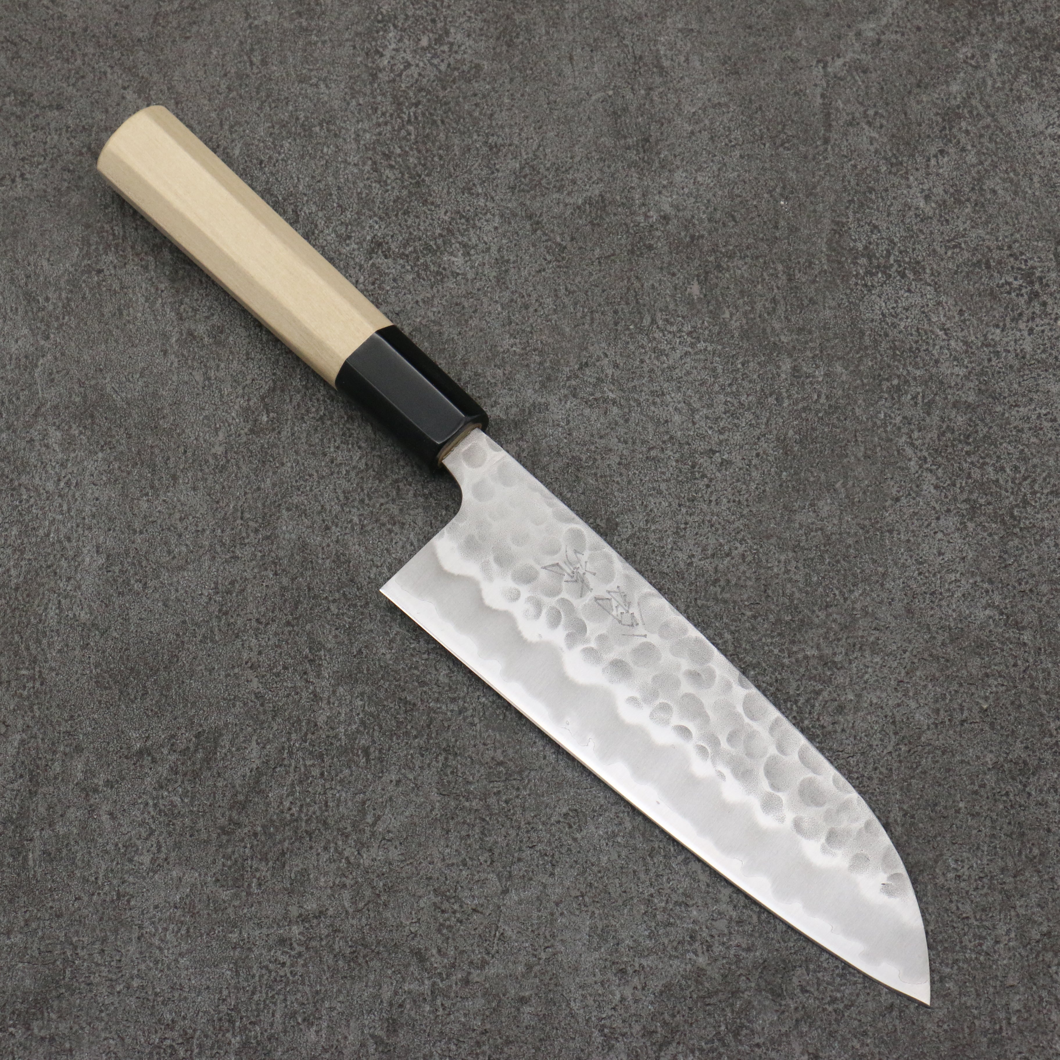 Premium OUL White Steel No.2 Hammered Santoku Knife 165mm with Magnolia Wood Handle - Japanese Kitchen Knife for Slicing, Dicing & Chopping Vegetables, Meat & Fish