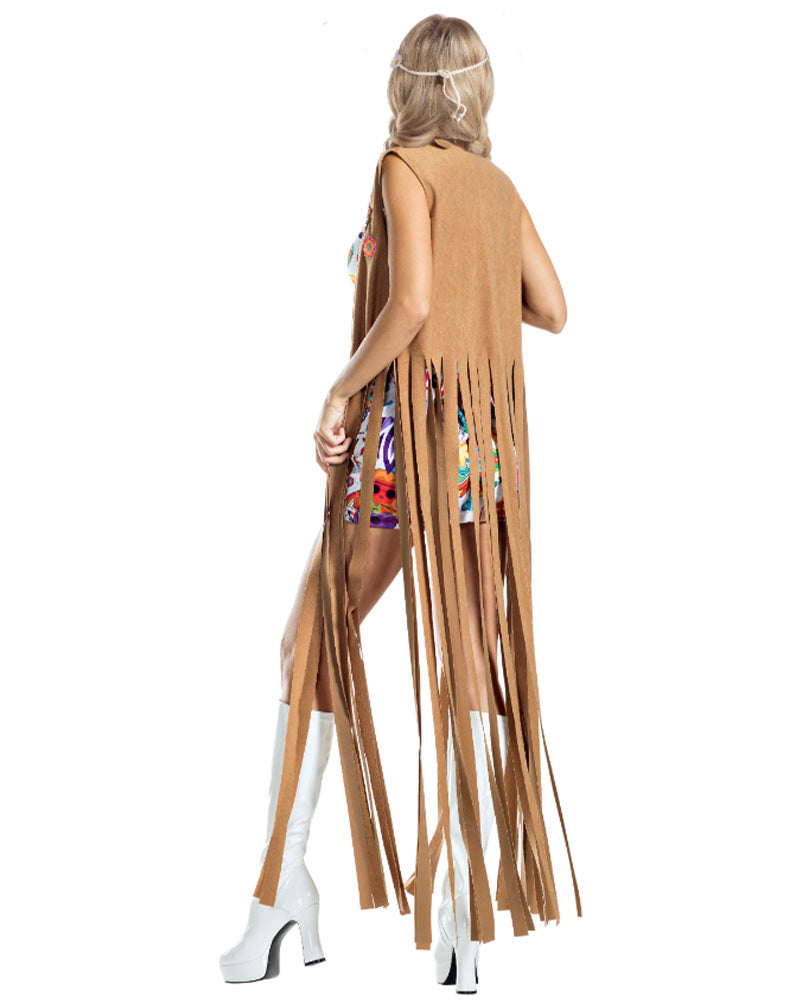Vintage 1960s Woodstock Hippie Costume for Women - 60s Hippie Deluxe Dress with Fringe & Floral Details - Perfect for Halloween, Theme Parties & Music Festivals