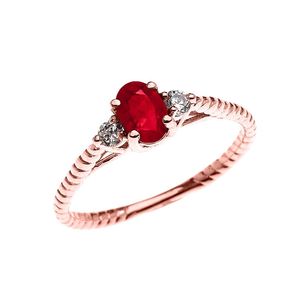 Rose Gold Dainty Ruby Solitaire Rope Design Engagement Ring - Elegant Promise Ring for Women, Wedding, Anniversary & Special Occasions