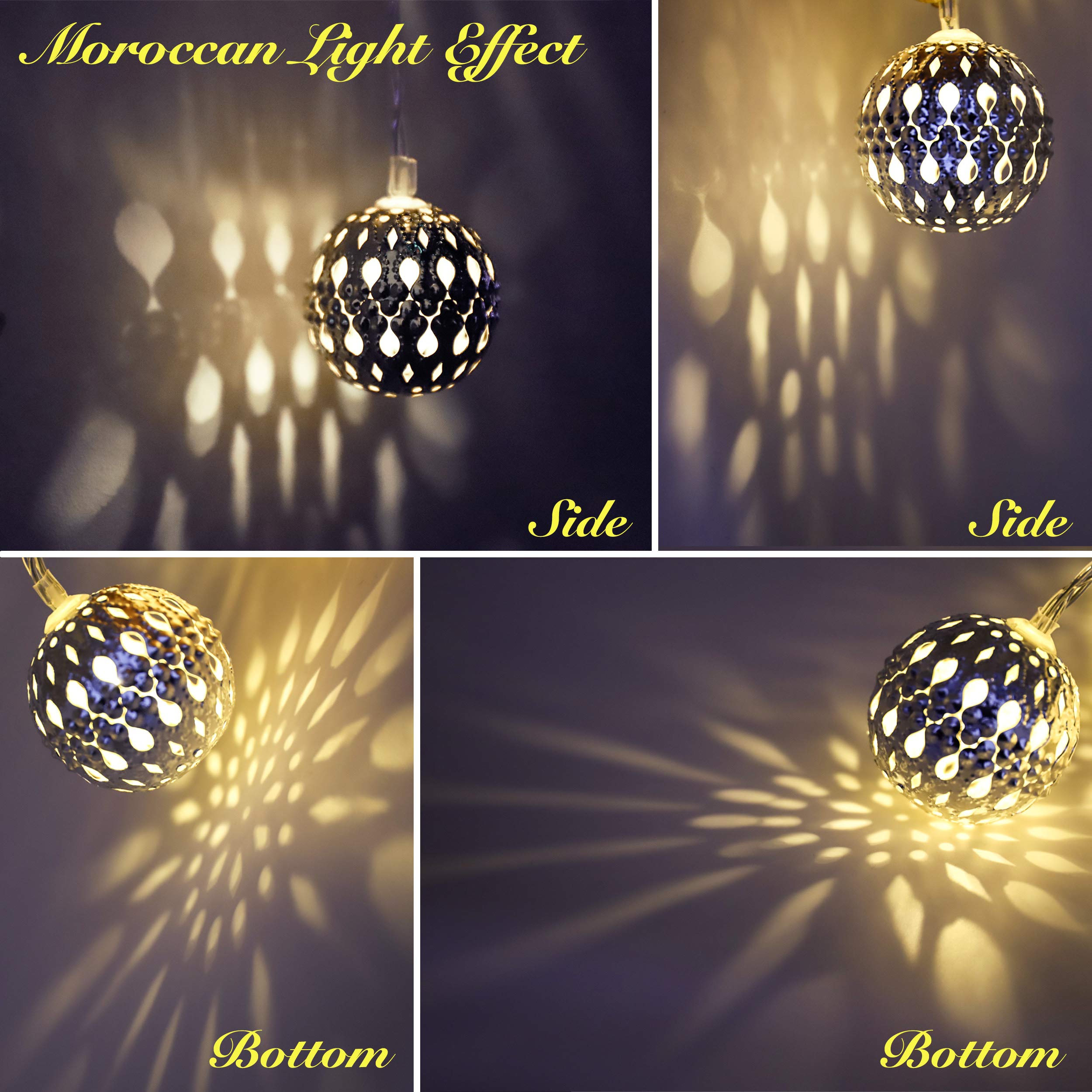 Battery Powered Moroccan String Lights - 40 Silver LED Globe Lights with Timer, Warm White for Wedding, Party, Holiday & Home Decor | 16 ft Auto On/Off | Perfect for Christmas, Birthday & Outdoor Events