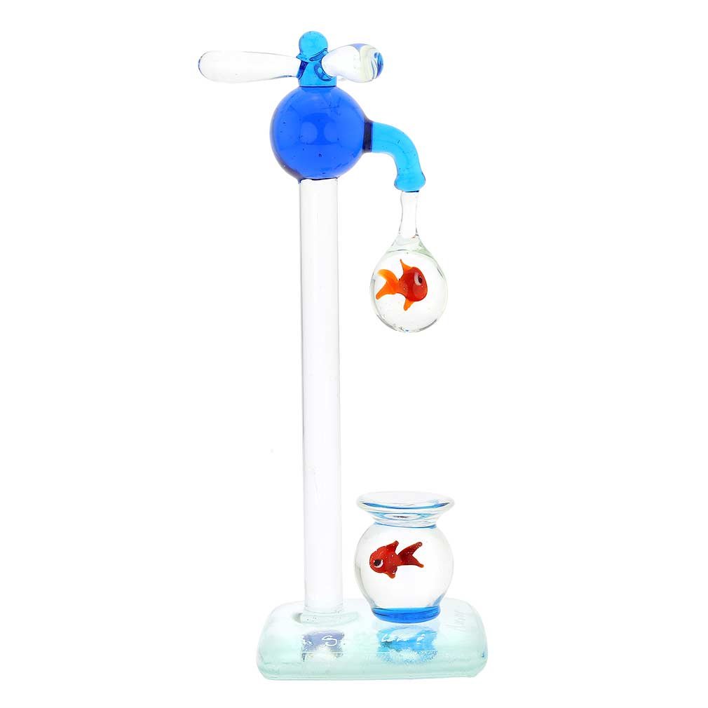 Venetian Murano Glass Faucet & Aquarium with Handcrafted Fish - Elegant Home Decor for Bathroom, Kitchen, or Office Desk