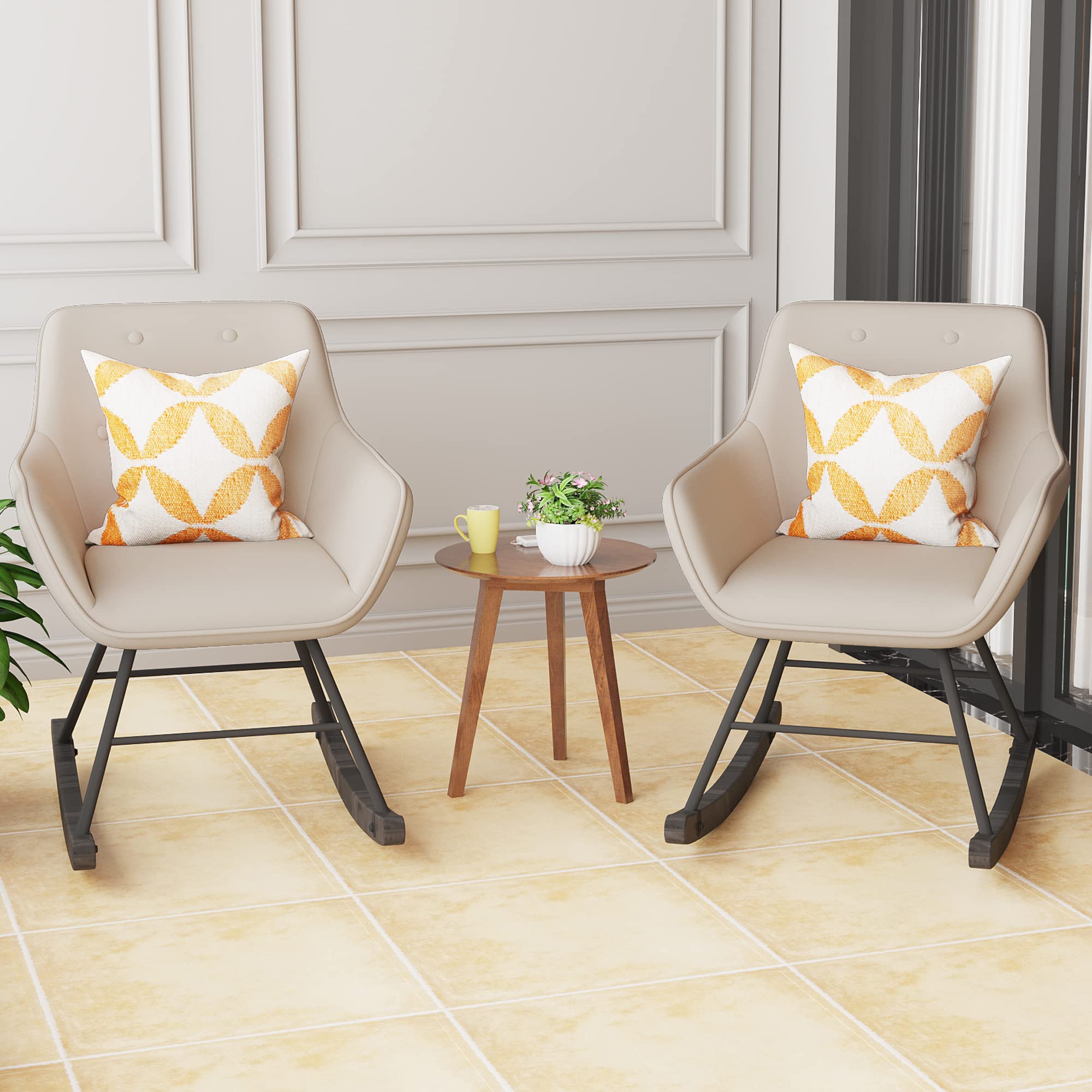 Aklais 2-Piece Accent Chair Set - Upholstered Living Room Armchairs with Solid Wood Legs, Button Tufted Design, Comfortable Side Chairs for Living Room, Bedroom, Office - Light Grey - Perfect for Reading Nooks, Guest Seating & Home Decor