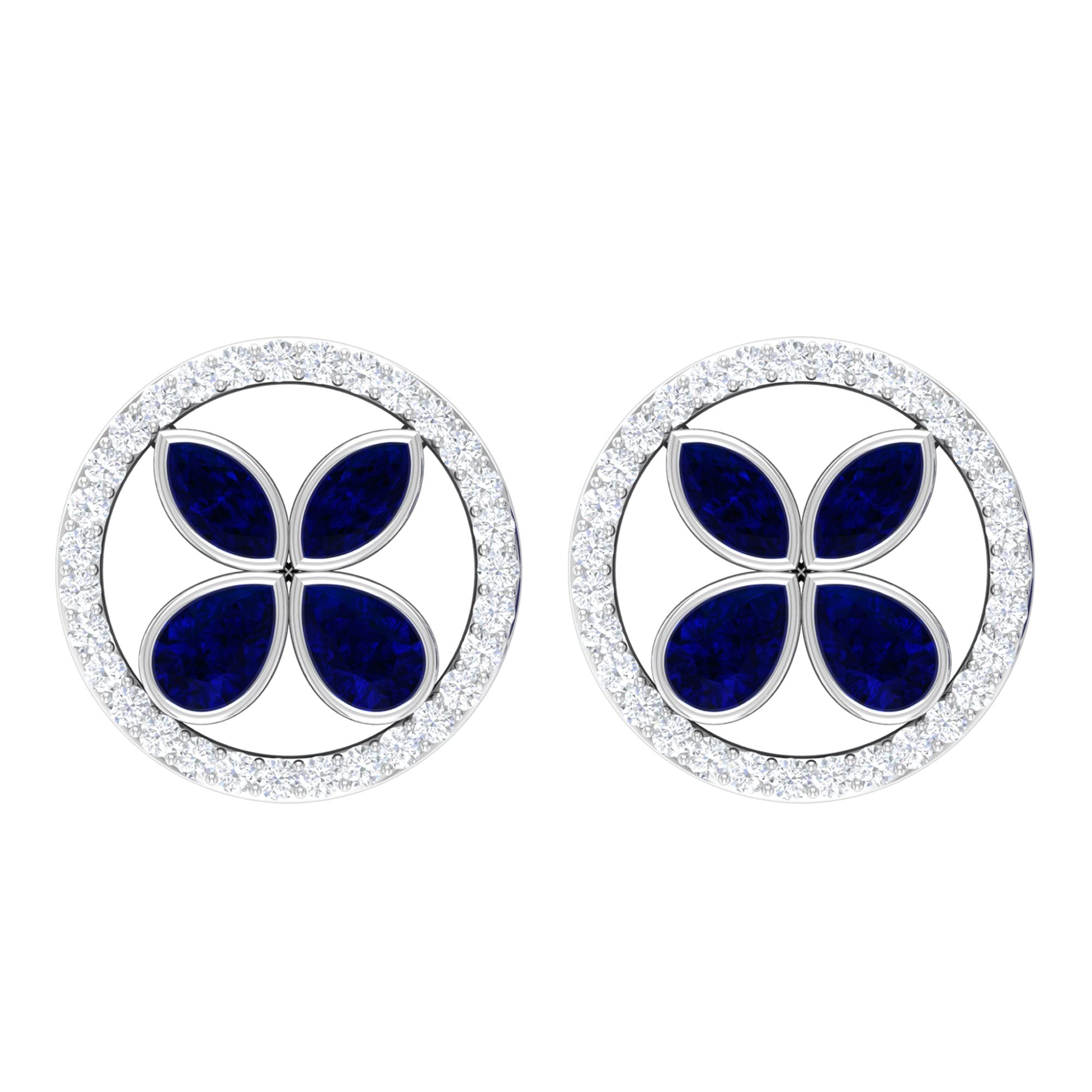 1 CT Blue Sapphire and Diamond Stud Earrings for Women - 14K Solid Gold Floral September Birthstone Jewelry - Perfect for Birthdays, Anniversaries & Special Occasions