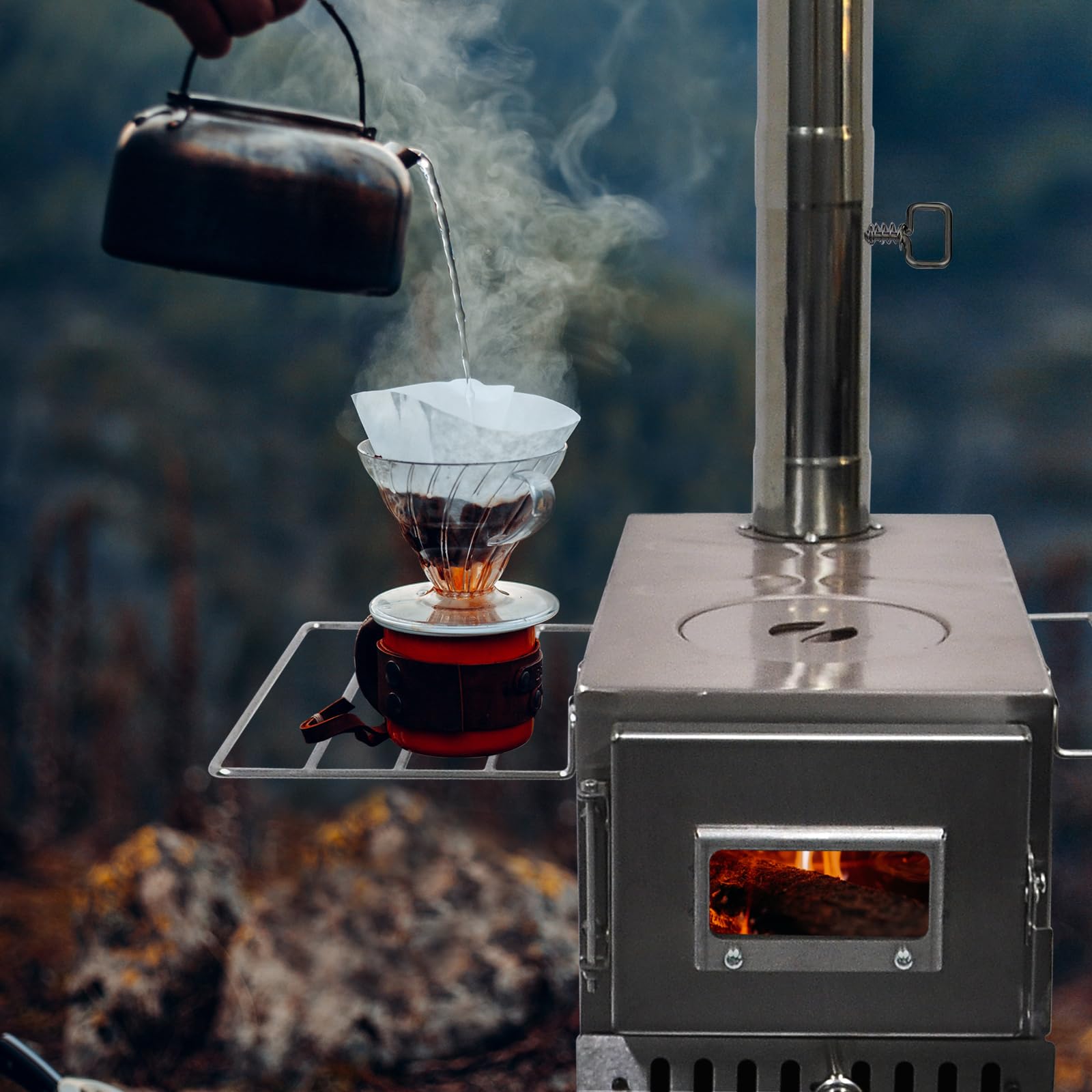 Portable Outdoor Wood Burning Stove with Chimney Pipe - Camping, Hiking, Backpacking Cook Stove for Cooking, Fishing & Tent Use - Perfect for Outdoor Adventures & Emergency Preparedness