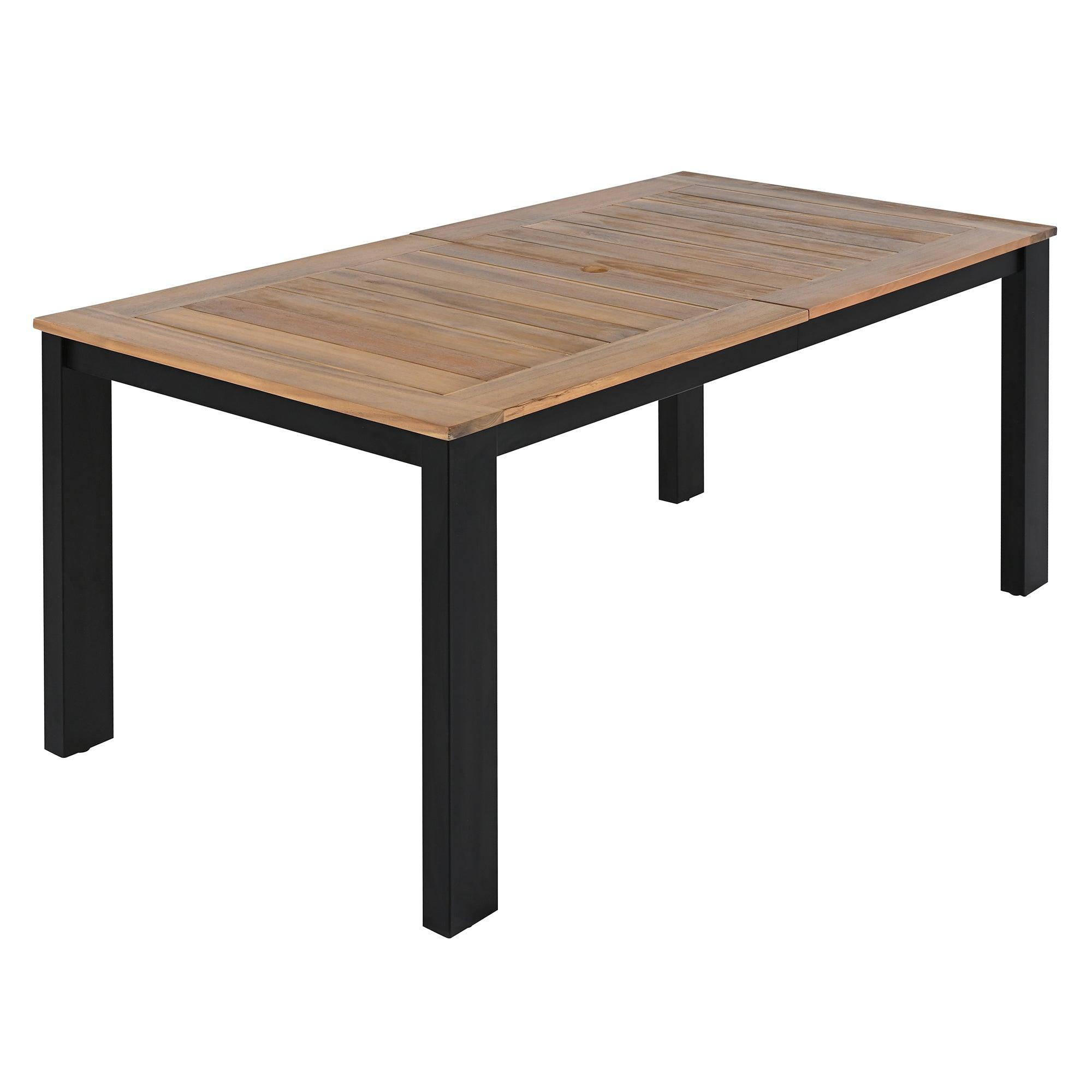 7-Piece Outdoor Patio Dining Set - Wooden Table with Umbrella Hole & 6 Chairs (2 Armchairs + 4 Side Chairs) for Garden, Backyard, Poolside - Perfect for BBQs, Family Gatherings & Outdoor Entertaining