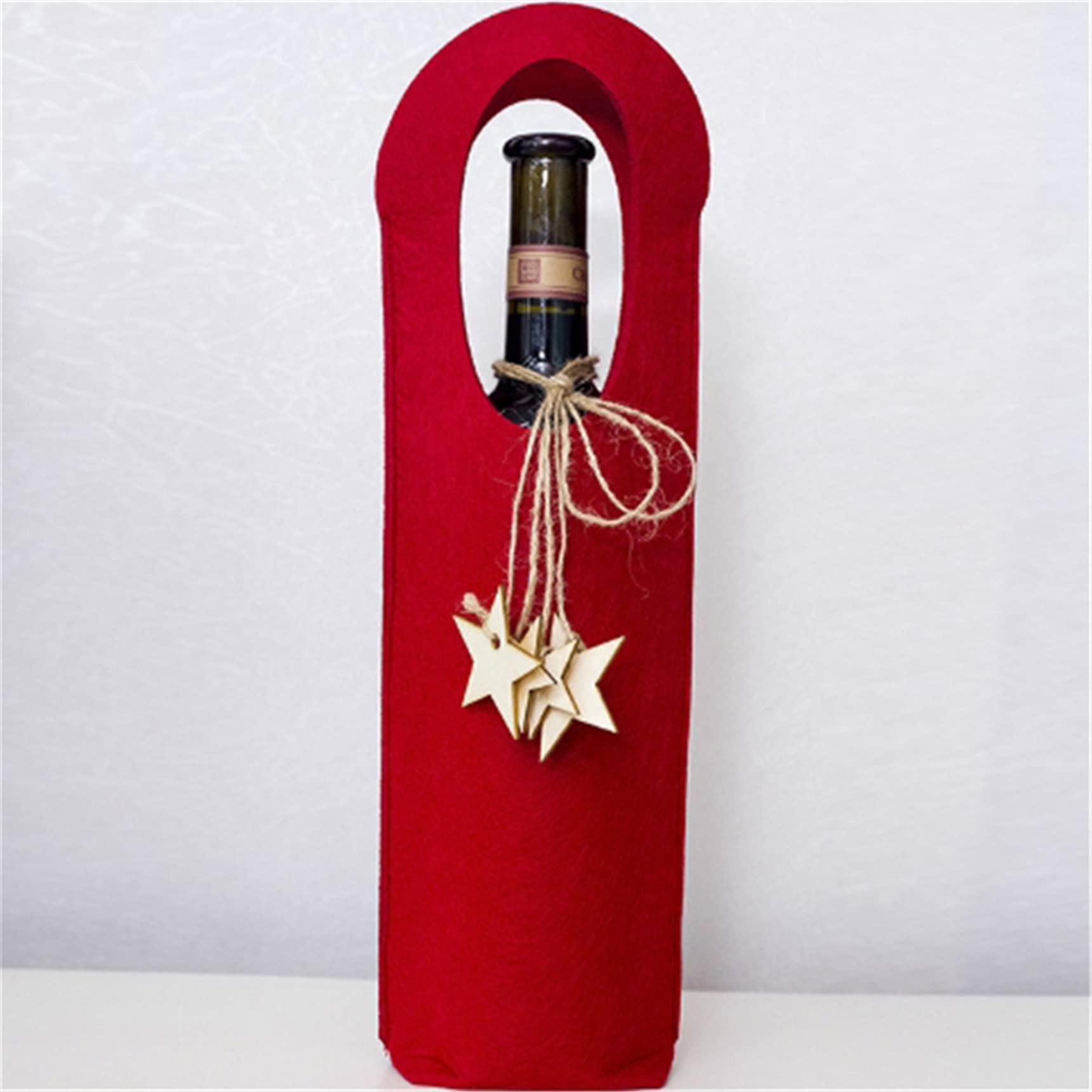 Premium Felt Wine Bottle Gift Bag - Reusable Single Bottle Carrier Tote with Handle, Christmas Holiday Wine Protector Cover (Red) - Perfect for Gifts, Parties, Weddings & Wine Lovers