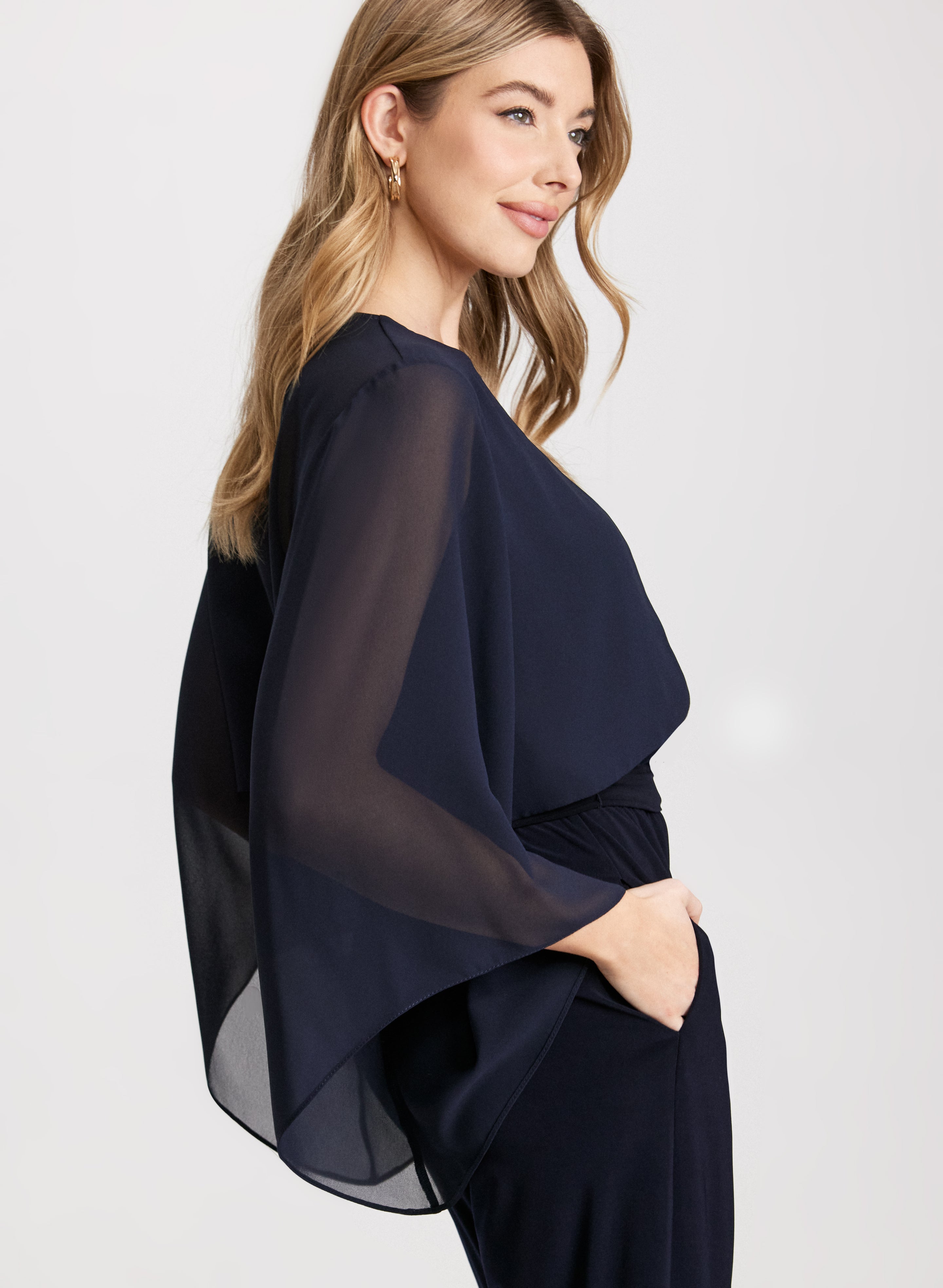 Elegant Flared Sleeve Chiffon Bolero Jacket - Women's Lightweight Cover-Up for Weddings, Parties & Evening Events