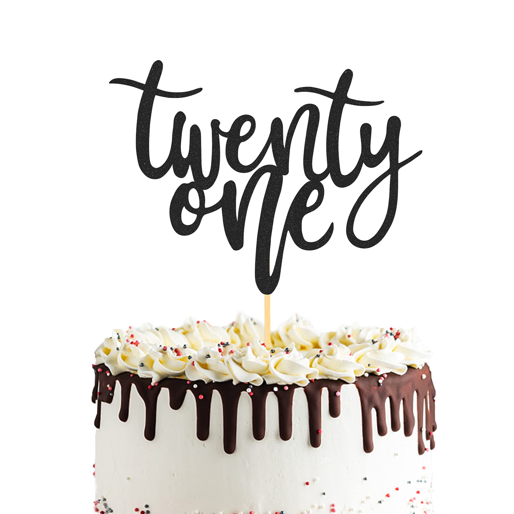 21st Birthday Cake Topper - Black Glitter 8.5 Inch Cake Decorations for Happy Birthday Parties, Wedding Anniversaries & Special Celebrations | Elegant Cake Decoration for 21st Birthday Cakes, Anniversary Cakes & Party Desserts