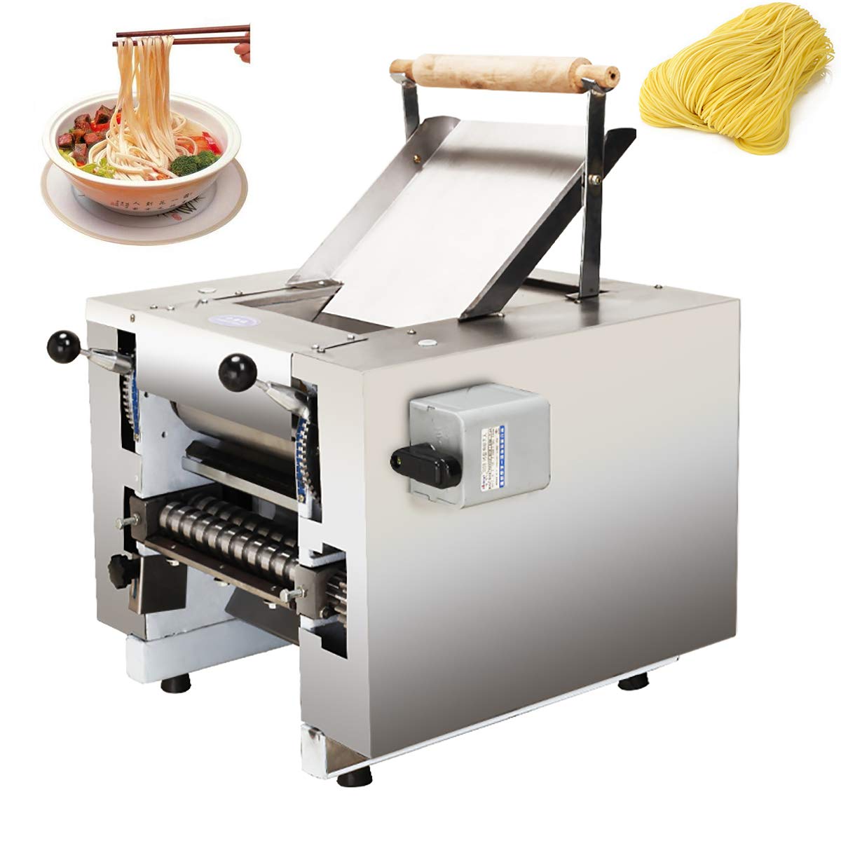 NEWTRY 550W Commercial Electric Pasta Maker Machine - 66lb/h Multi-Function Dough Press for Pasta, Dumplings, Noodles & Spaghetti with 1.5mm Round Noodle Blade | Perfect for Restaurants, Bakeries & Home Kitchens