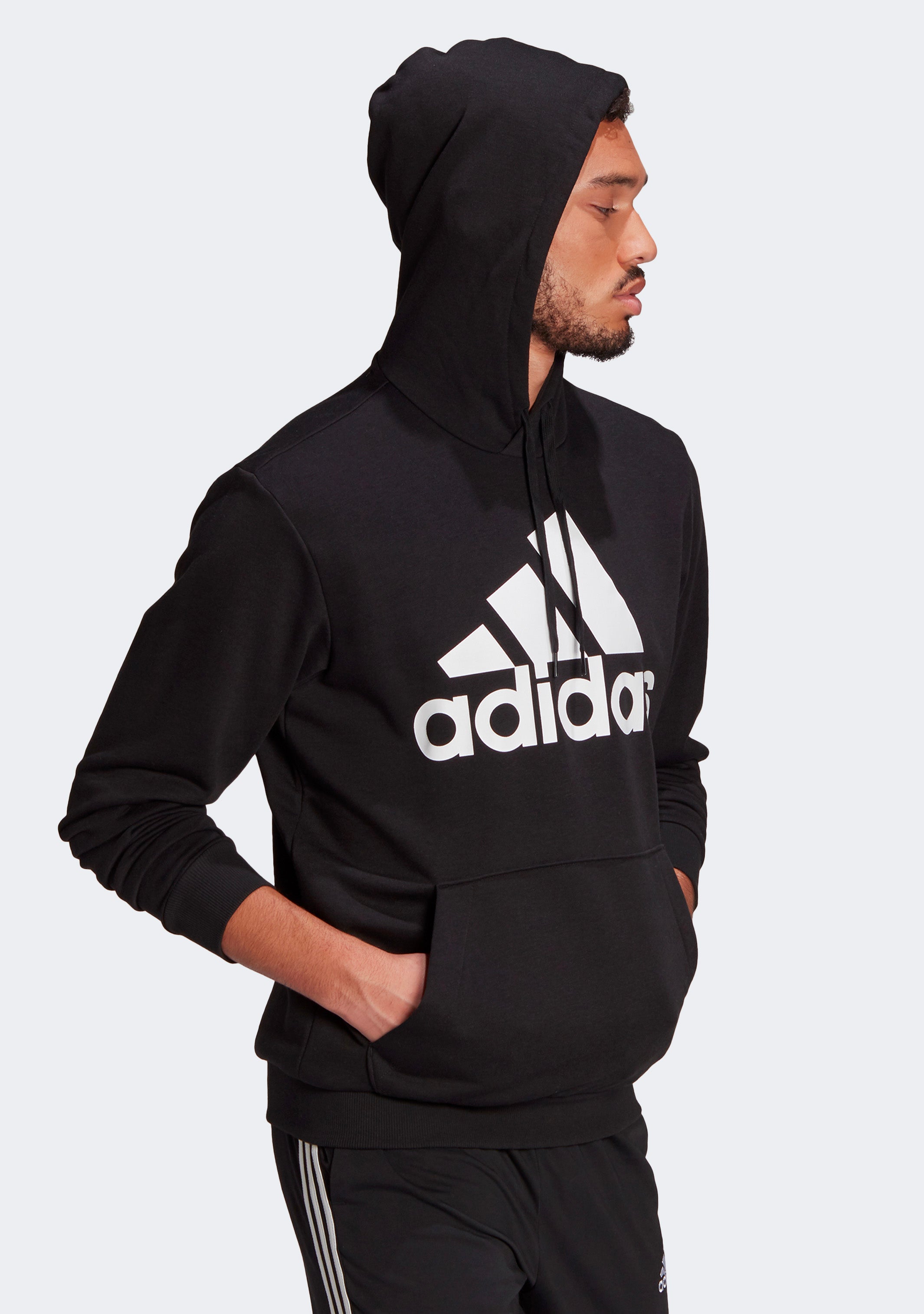 Adidas Men's Big Logo French Terry Hoodie - Comfortable Pullover Sweatshirt for Casual Wear, Gym & Street Style | Black, Grey, Navy Colors Available
