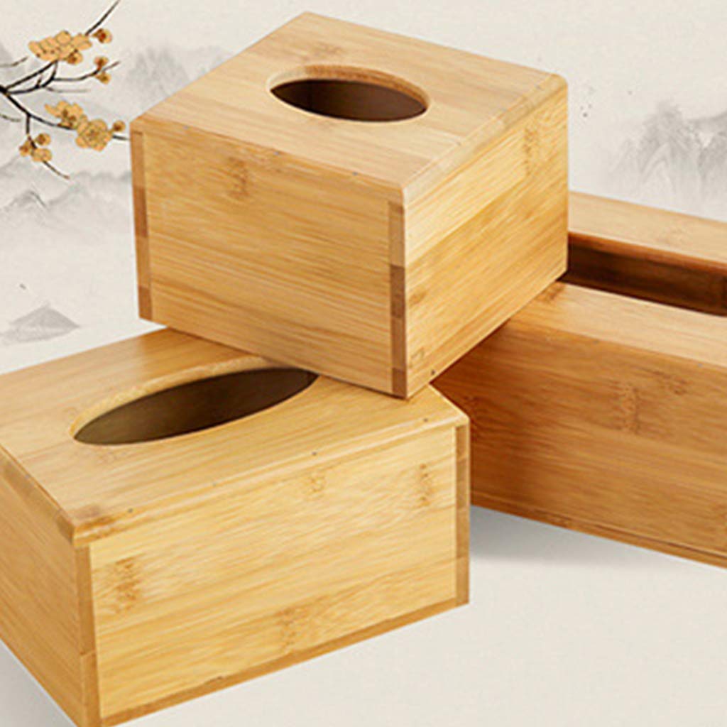 Eco-Friendly Bamboo Tissue Box Cover - Wooden Napkin Holder for Home, Car & Office | Light Brown Tissue Box Organizer | Perfect for Living Room, Bathroom & Vehicle Storage