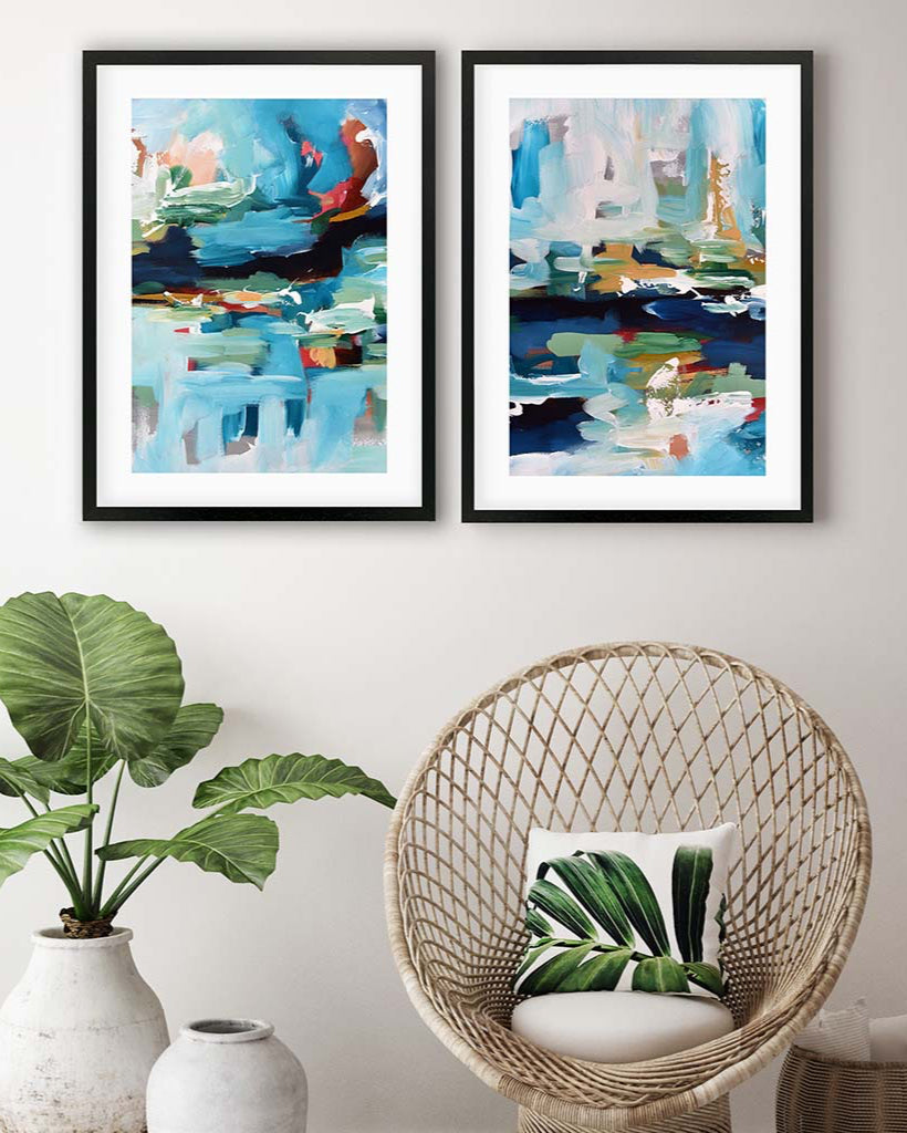 Abstract Turquoise Print Set of 2 - Modern Wall Art for Living Room & Bedroom Decor