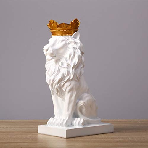 ZAMTAC Black Lion Resin Statue with Gold Crown - Handcrafted Home Decor Sculpture, Animal Figurine for Living Room, Office, and Gift Giving