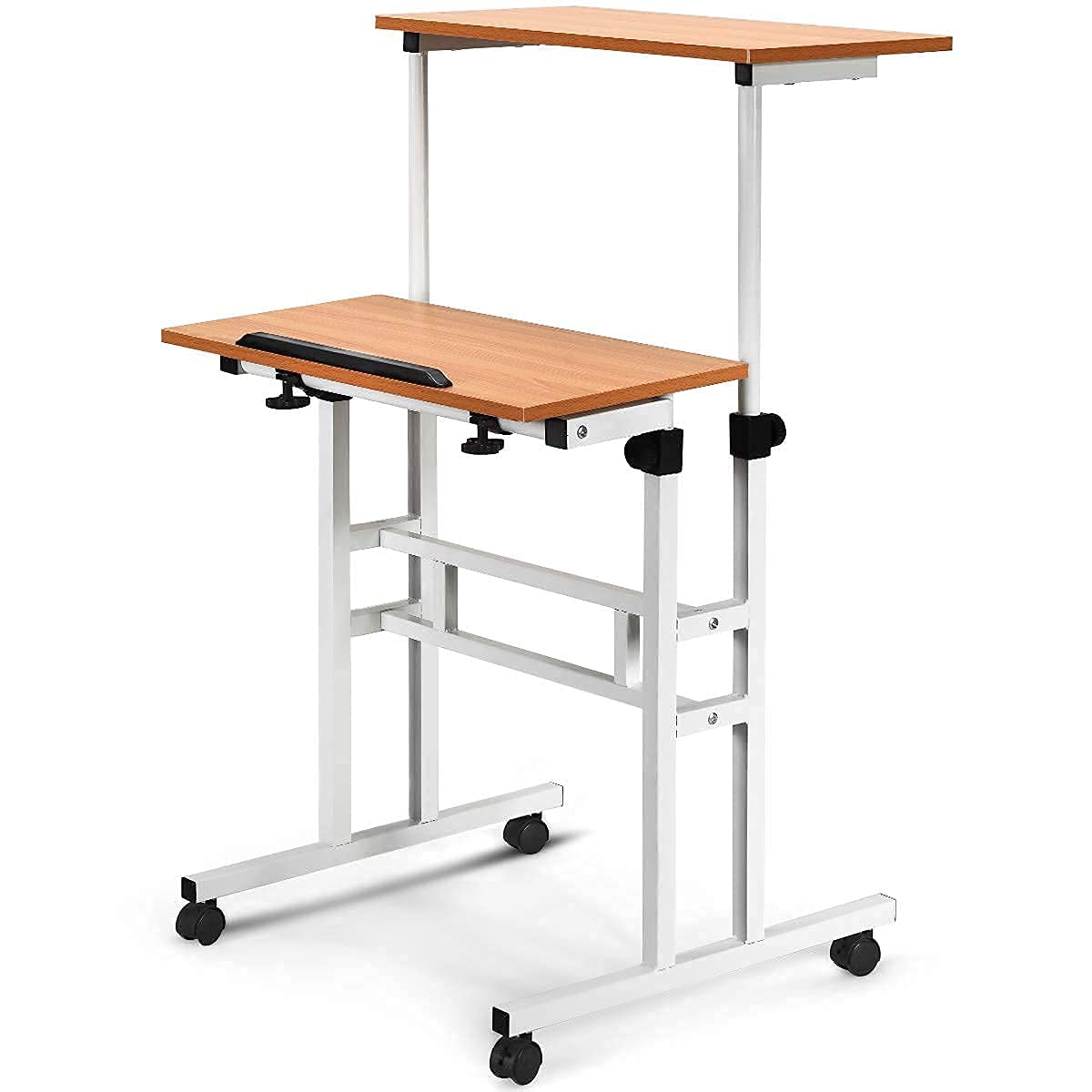 Tangkula Mobile Standing Desk - Height Adjustable Laptop Cart with Tilting Tabletop, Rolling Computer Desk with Lockable Wheels & 2 Hooks for Home Office | Perfect for Remote Work, Online Classes & Small Workspaces