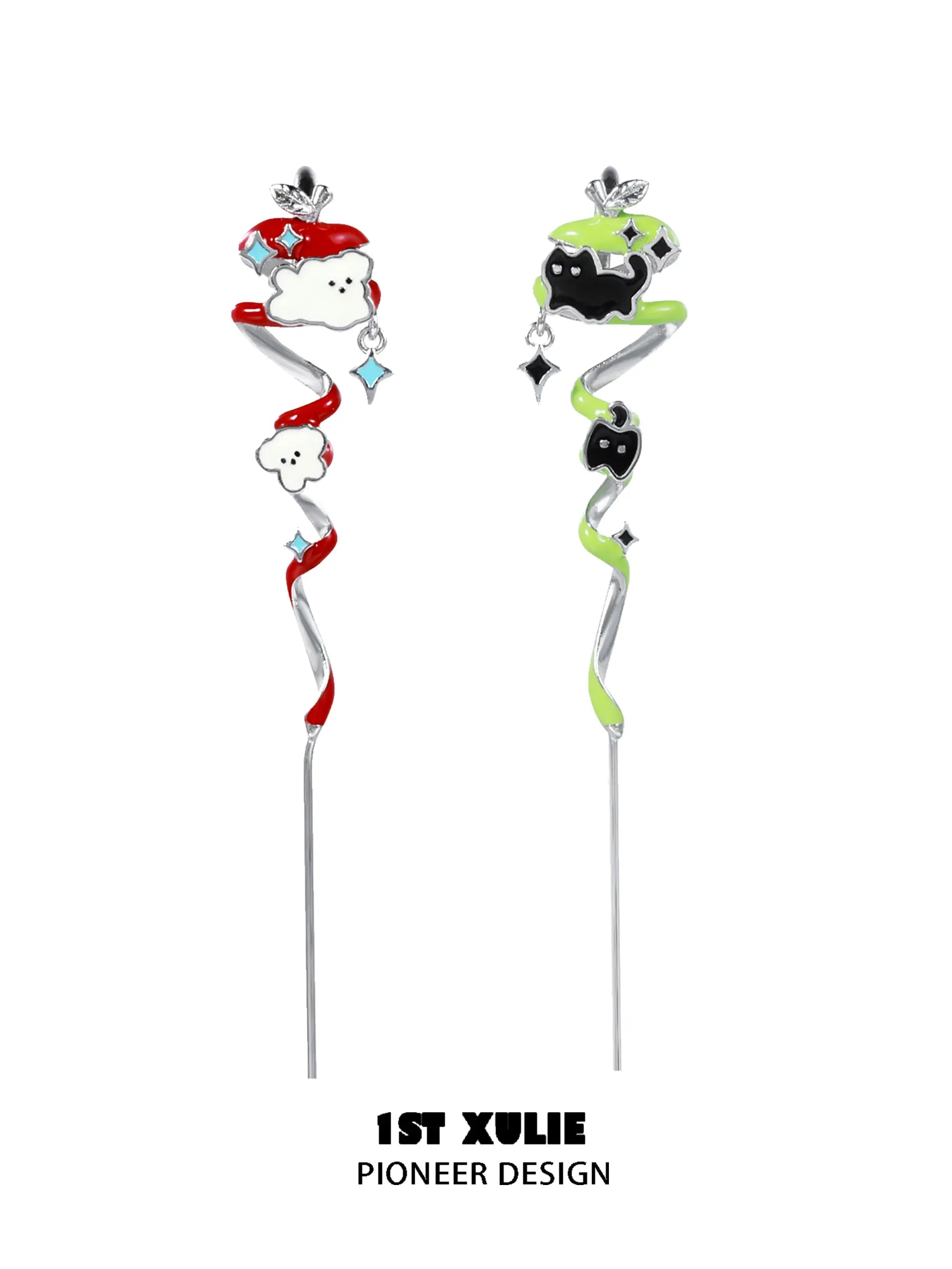 18k Platinum Plated Cyclone Apple Needle Earrings for Cats & Dogs - Hypoallergenic Pet Piercing Jewelry for Small Breeds - Perfect for Pet Fashion Shows, Photo Shoots & Special Occasions