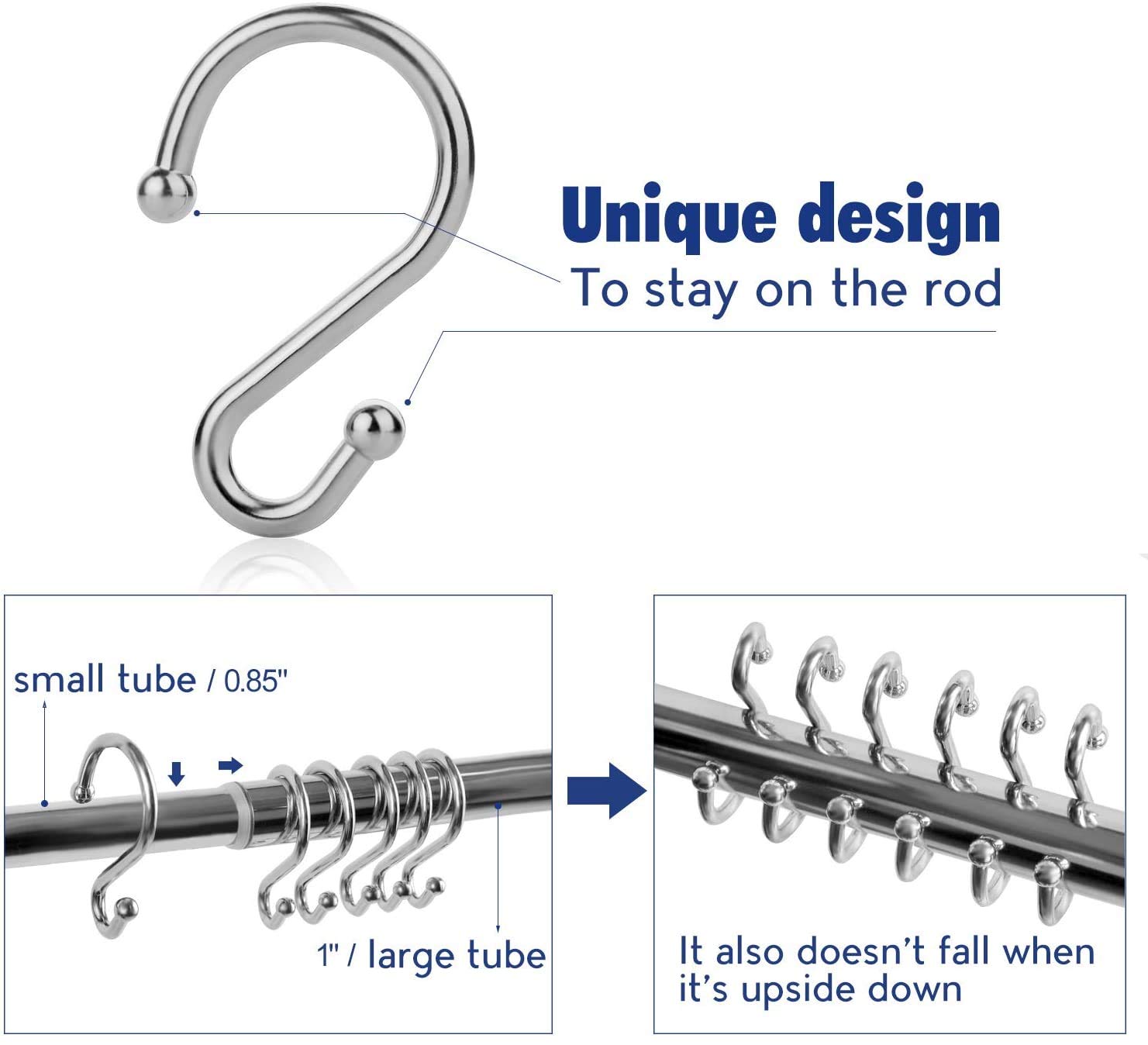 24PCS Rust-Resistant Metal Shower Curtain Hooks - S-Shaped Hangers for Bathroom, Kitchen & Closet (Chrome Finish) - Perfect for Hanging Shower Curtains, Towels, Utensils & Clothing Organization