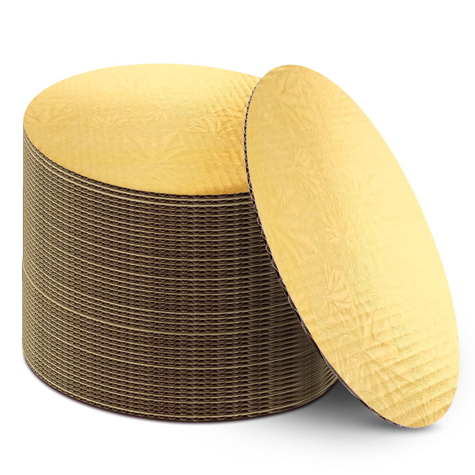 40 Pack 10 Inch Round Disposable Cake Boards - Corrugated Cardboard Cake Plate Circles for Baking, Decorating & Serving - Gold (Ideal for Birthday, Wedding & Party Desserts)