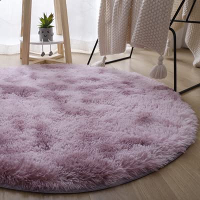 Soft Fluffy Round Shaggy Area Rug - Non-Slip Washable Circle Carpet for Living Room, Bedroom, Nursery (200cm/79in Diameter, Multicolor) - Perfect for Kids Play Area, Cozy Home Decor & Pet-Friendly Spaces