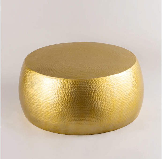 Handmade Brass Embossed Hammered Coffee Table - Round Center Table for Living Room, Lounge & Office Decor