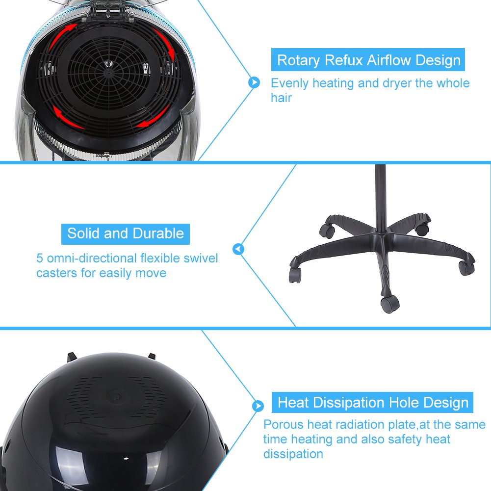 Professional Adjustable Hooded Hair Dryer with Timer & Wheels - Microdermabrasion Salon Equipment for Home & Spa Use - Perfect for Hair Treatments, Styling & Beauty Therapy